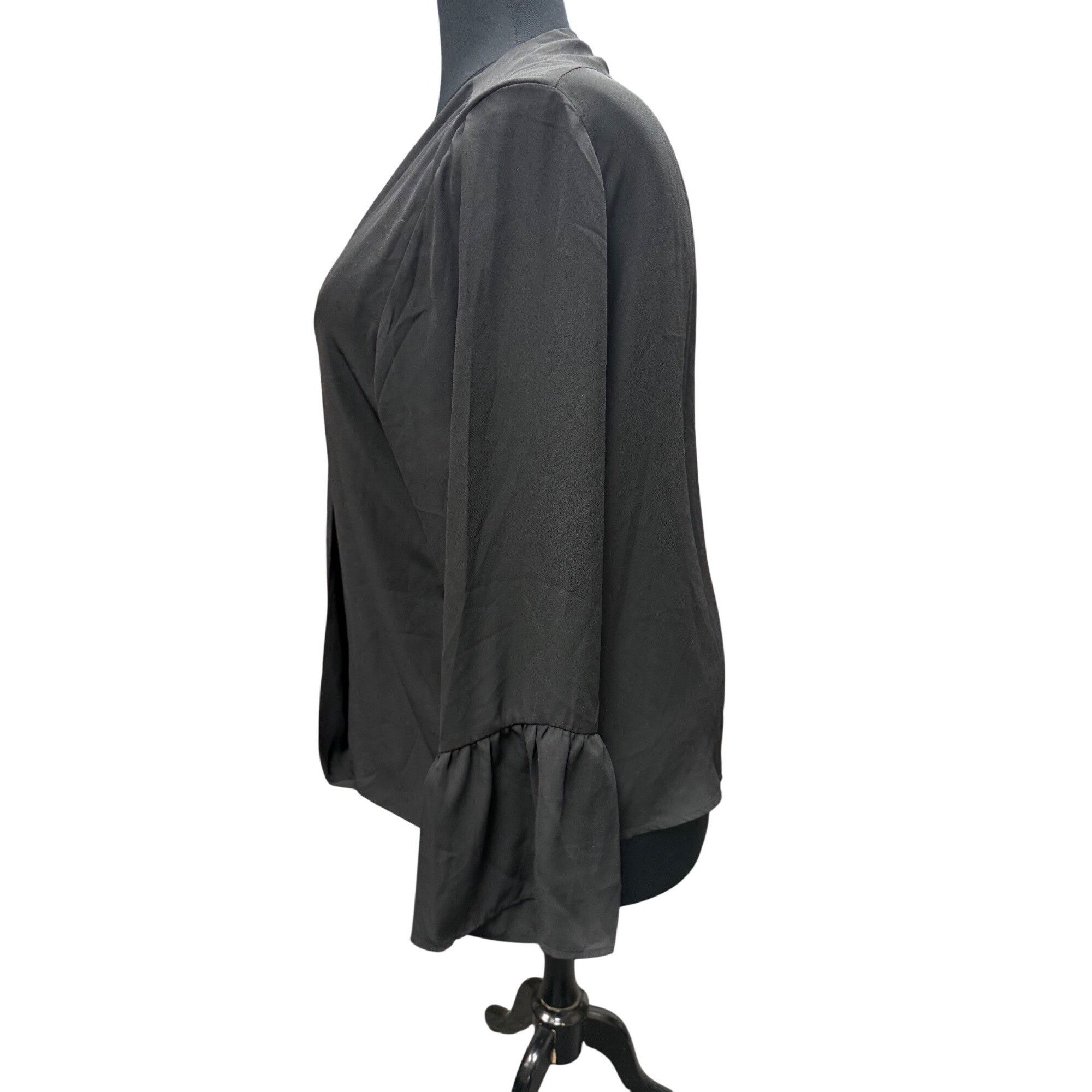 Other Black Long Sleeve Draped Crossover Blouse With Ruffle Accent Size XXL / US 16-18 / IT 52-54 - 5 Thumbnail