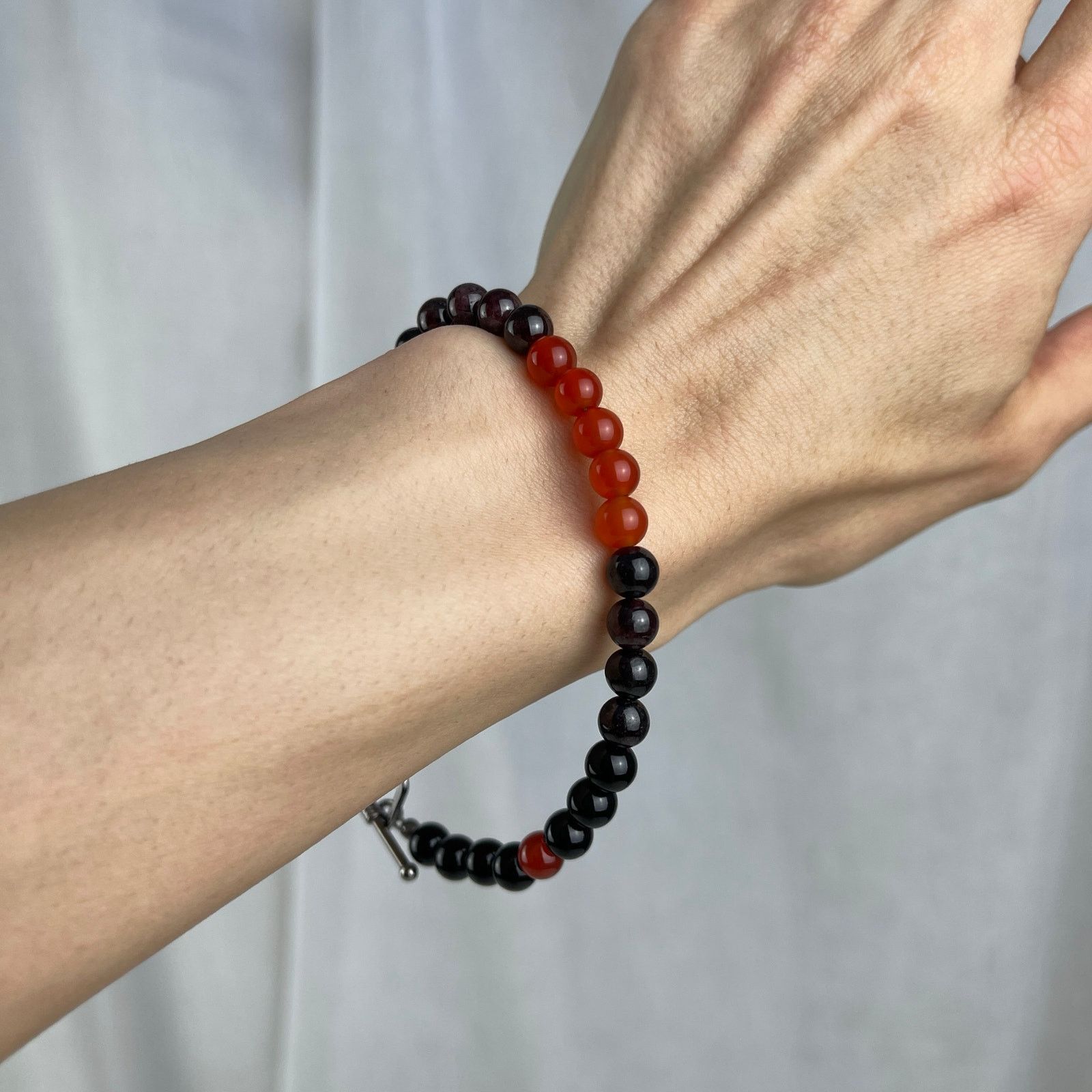 Handmade Carnelian Garnet Obsidian Crystal Gemstone Bead Bracelet Size ONE SIZE - 8 Thumbnail