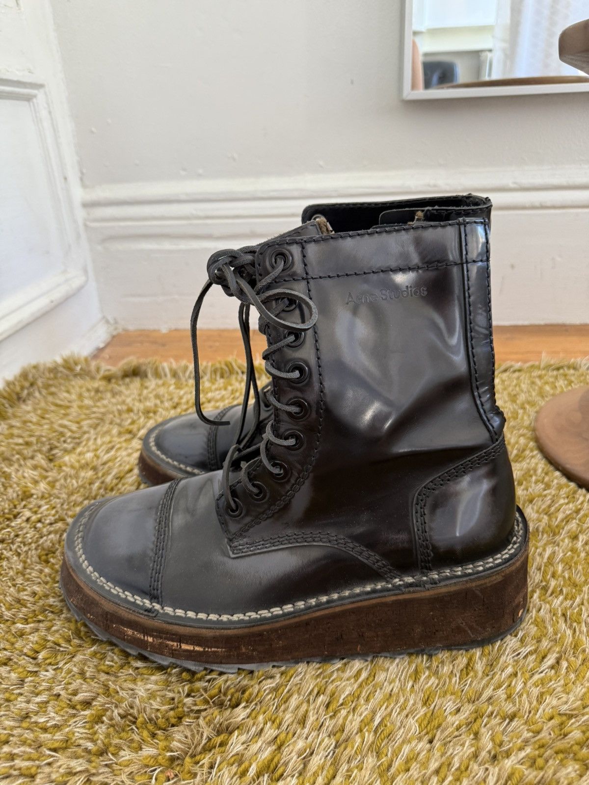 Acne Studios Acne Studios Patent Leather and Cork Combat Boot Size US 10.5 / EU 43-44 - 3 Thumbnail