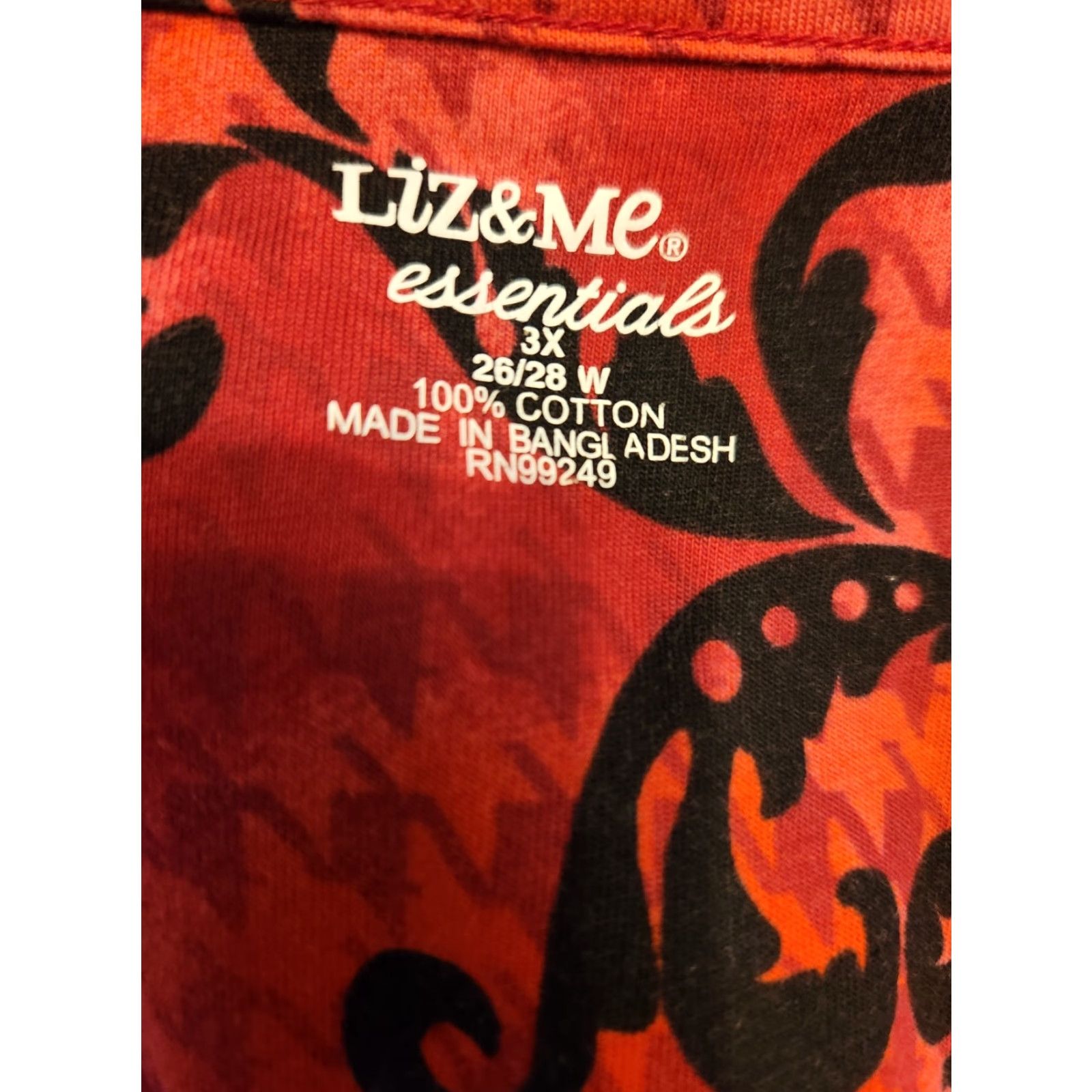 Essentials Liz & Me Essentials Red Lace Trim Floral Houndstooth Print Top 3X Women's Blouse Long Sleeve V-Neck Casual Relaxed Cotton Lace 100% Tagless Easy Care# Size XXL / US 16-18 / IT 52-54 - 6 Thumbnail