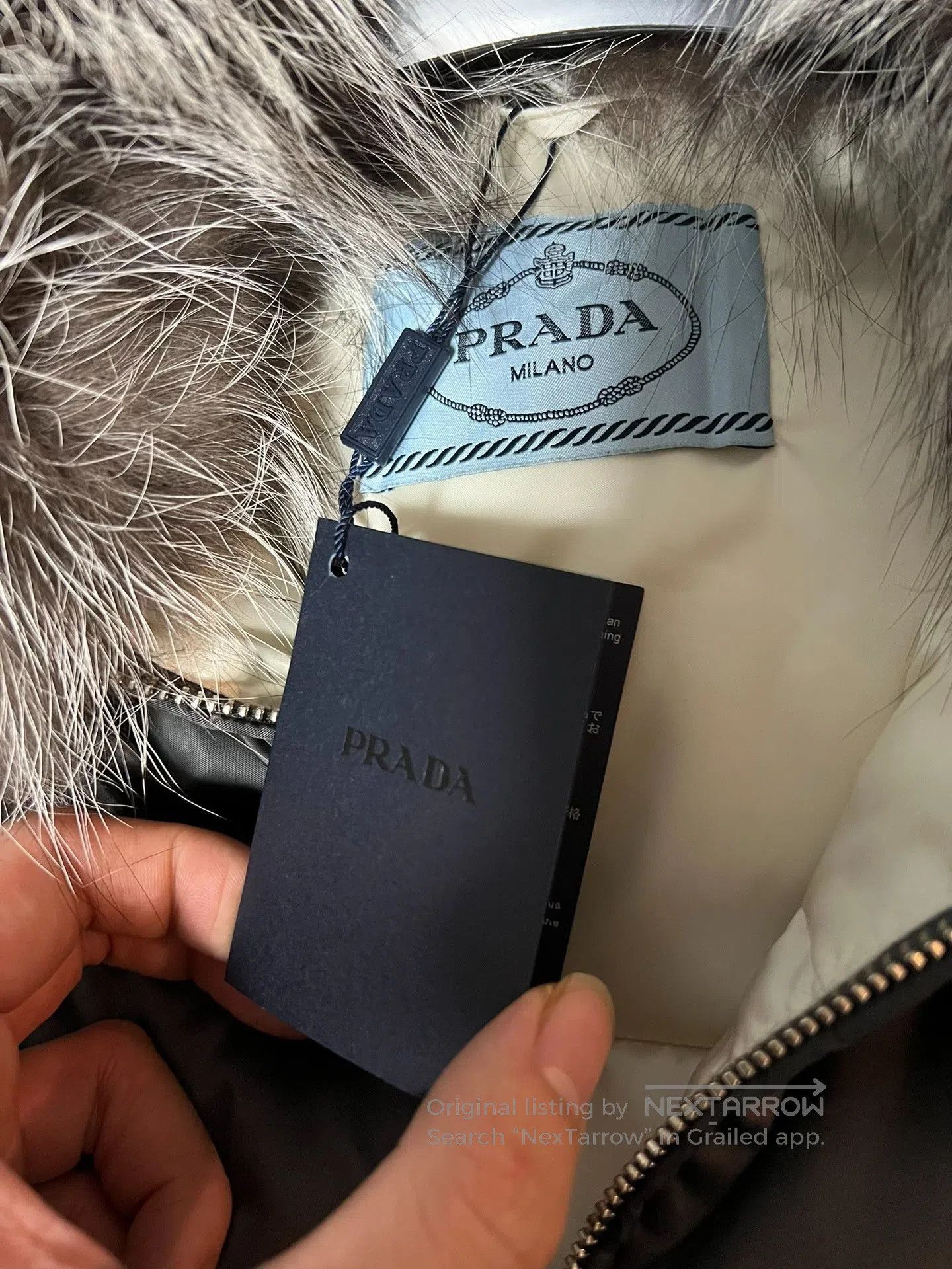 Prada prada fur collar belted down jacket. Size L / US 10 / IT 46 - 4 Thumbnail