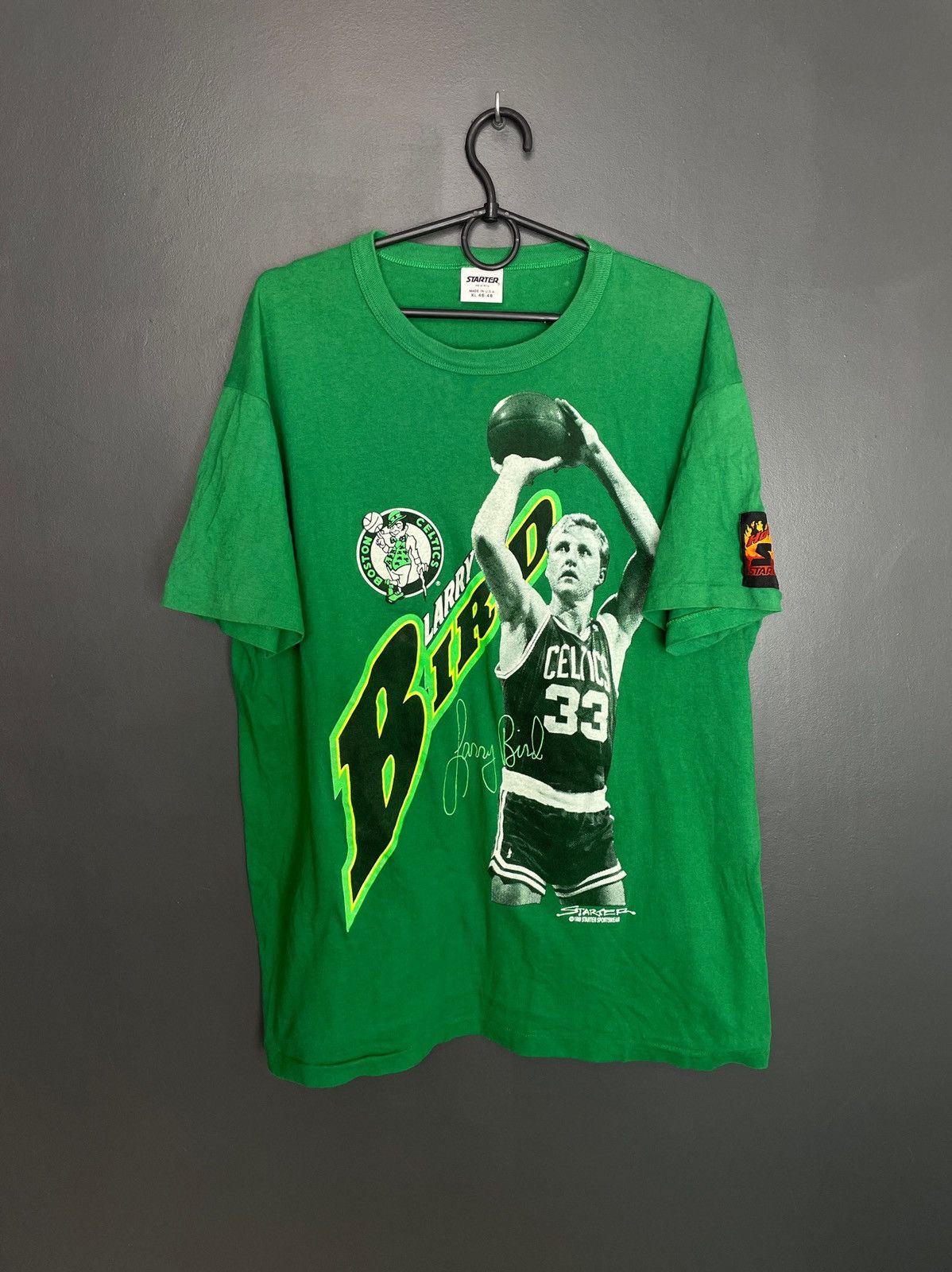 image of Vintage 1989 Starter Nba Boston Celtics Larry Bird T-Shirt in Green, Men's (Size XL)