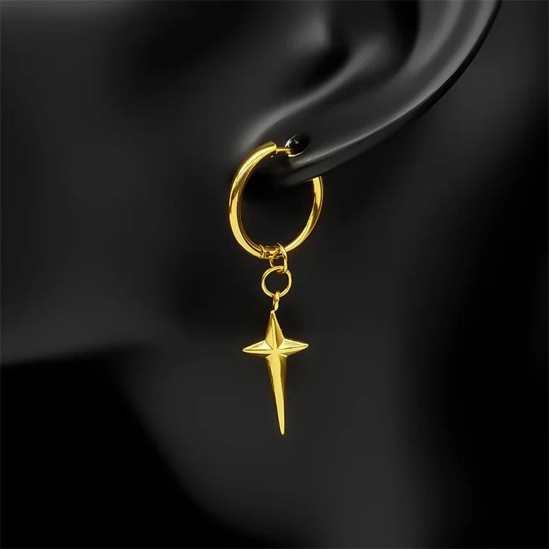 Jewelry Punk Star Cross Hoop Earrings Jewelry Gift Size ONE SIZE - 1 Thumbnail
