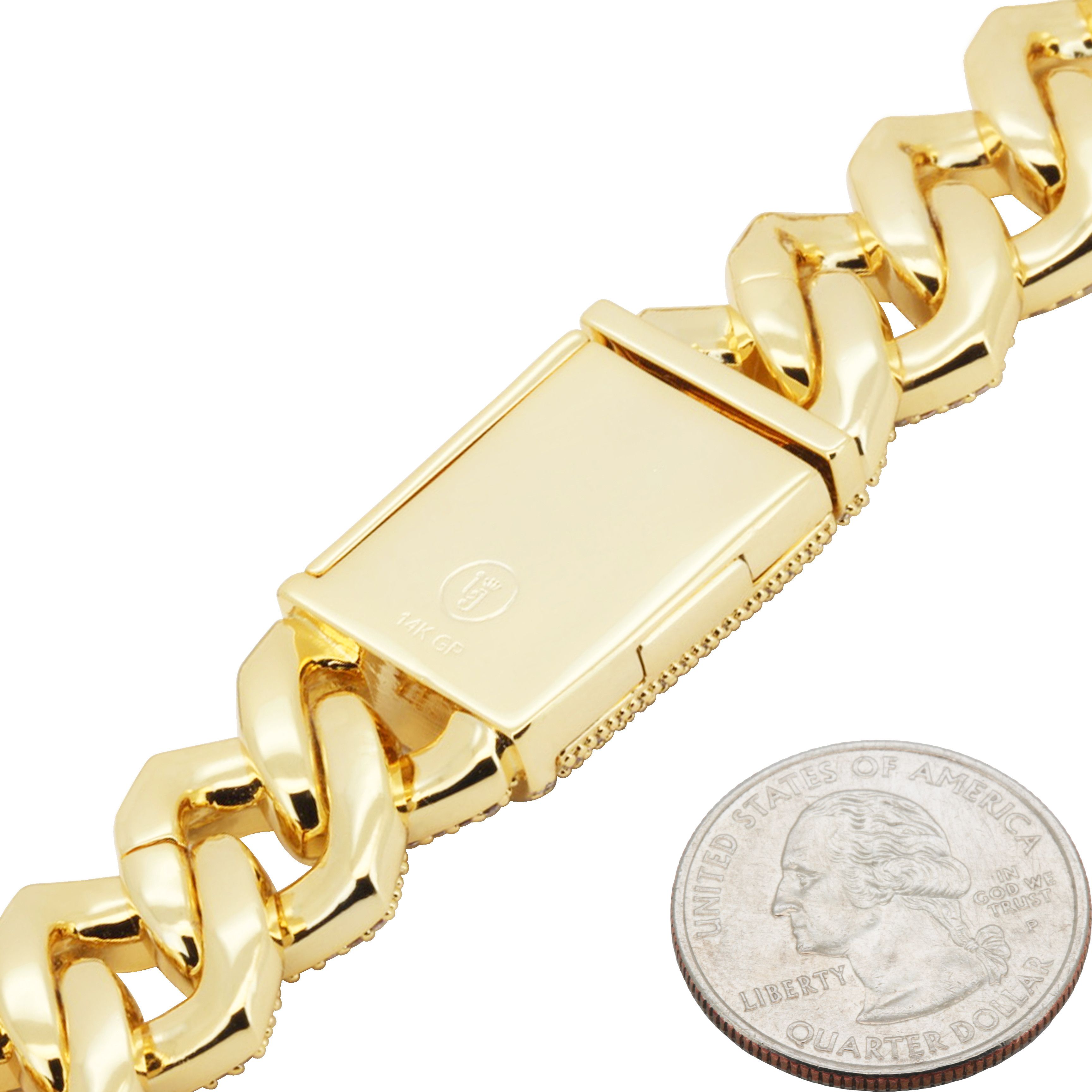 Other 14k Yellow Gold Plated AAA CZ 18mm Cuban Link Bracelet 8.5” Size ONE SIZE - 4 Thumbnail
