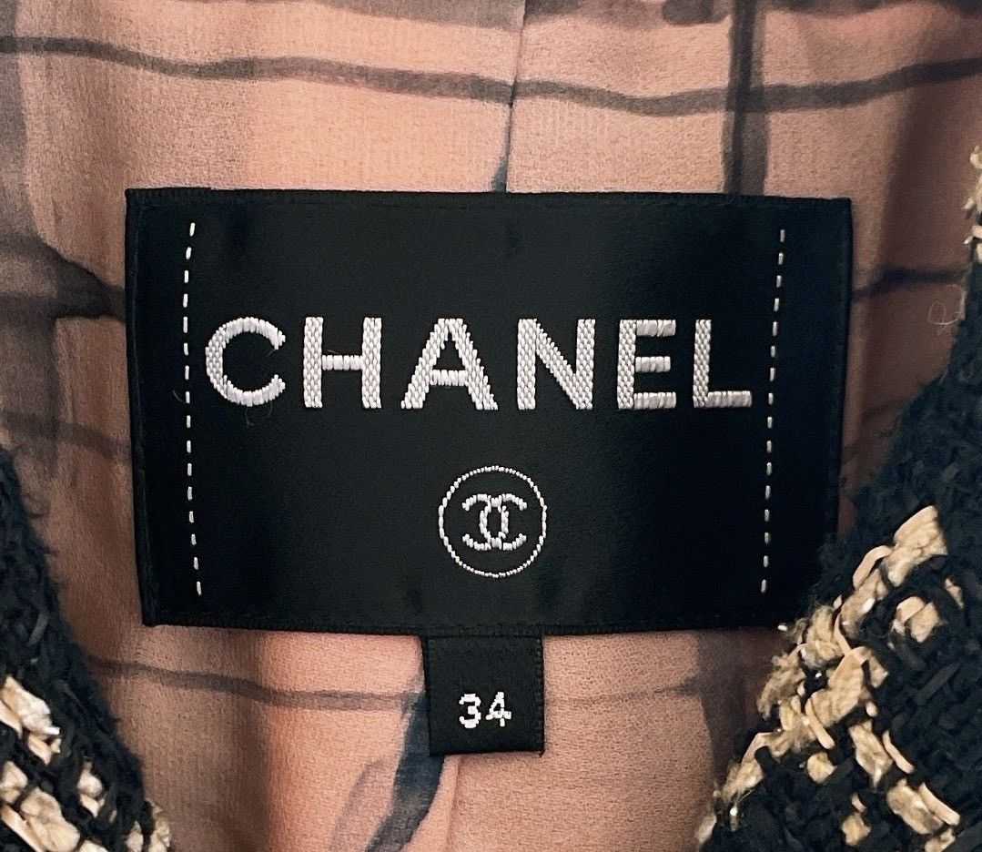 Chanel Chanel 34 Black Silk Plaid Check Tweed Blazer Jacket 2021 Size XS / US 0-2 / IT 36-38 - 7 Thumbnail