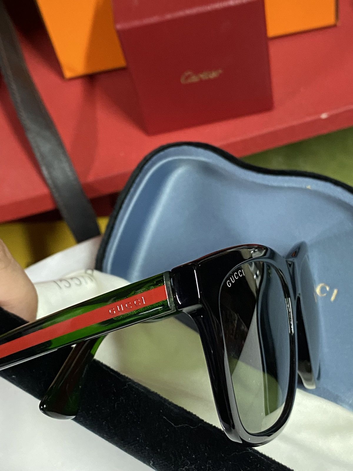 Gucci Stripe Black Sunglasses Logo Shades Preowned