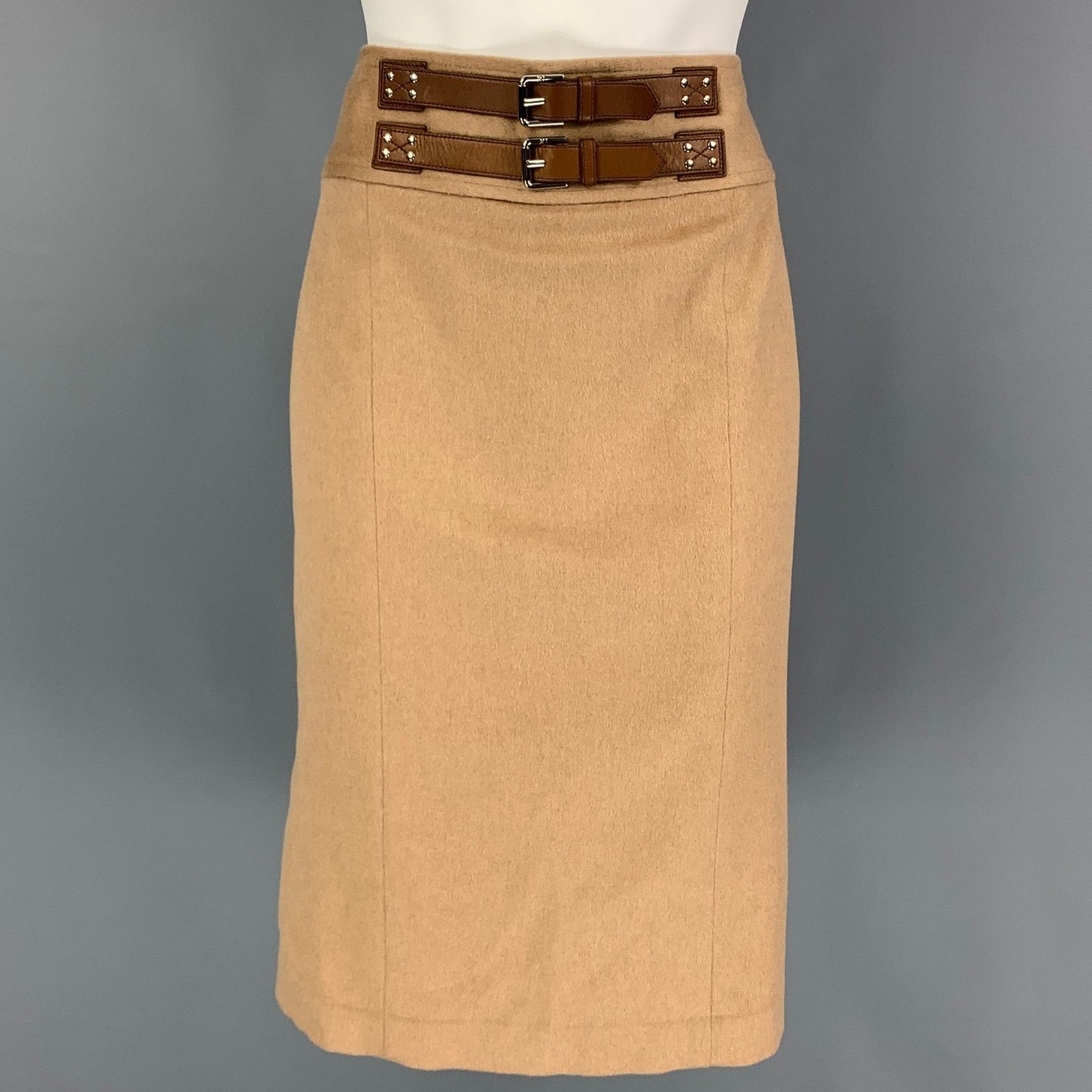 Ralph Lauren 12 Camel Baby Camel Hair Biker Skirt Suit Size 34" / US 12 / IT 48 - 4 Thumbnail