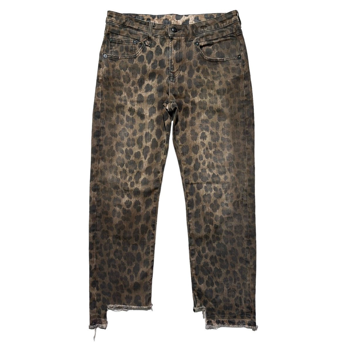 image of R13 Leopard Boy Straight Denim in Brown, Women's (Size 28)
