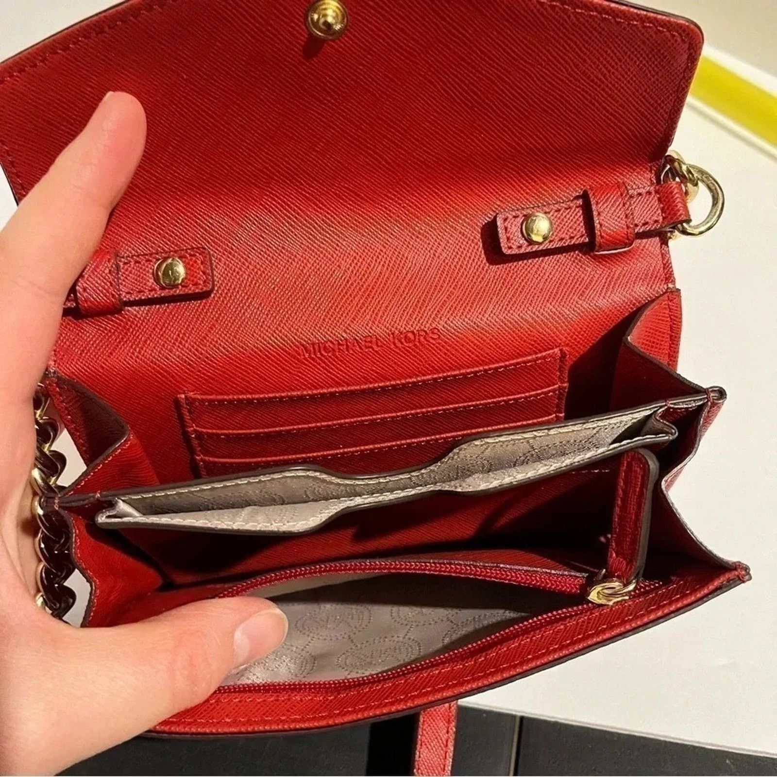 Michael Kors Michael Kors Cross Grain Leather Red Crossbody Chain Strap Size ONE SIZE - 5 Thumbnail