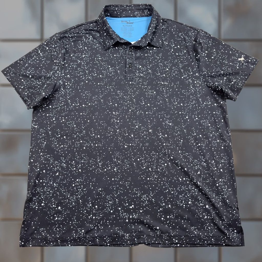Vintage Birdie Bound Polo Shirt Mens XL Black Speckle Print Golf Performance Stretch Shirt Size US XL / EU 56 / 4 - 1 Thumbnail