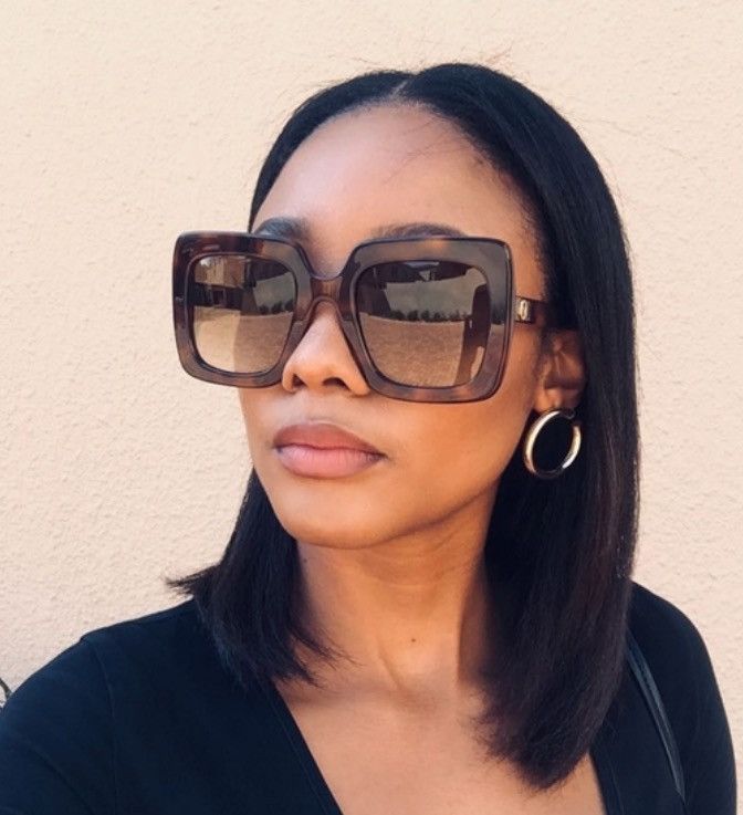 image of Original Gucci Brown Rectangular Ladies Sunglasses Gg0328S in Havana Gold, Women's