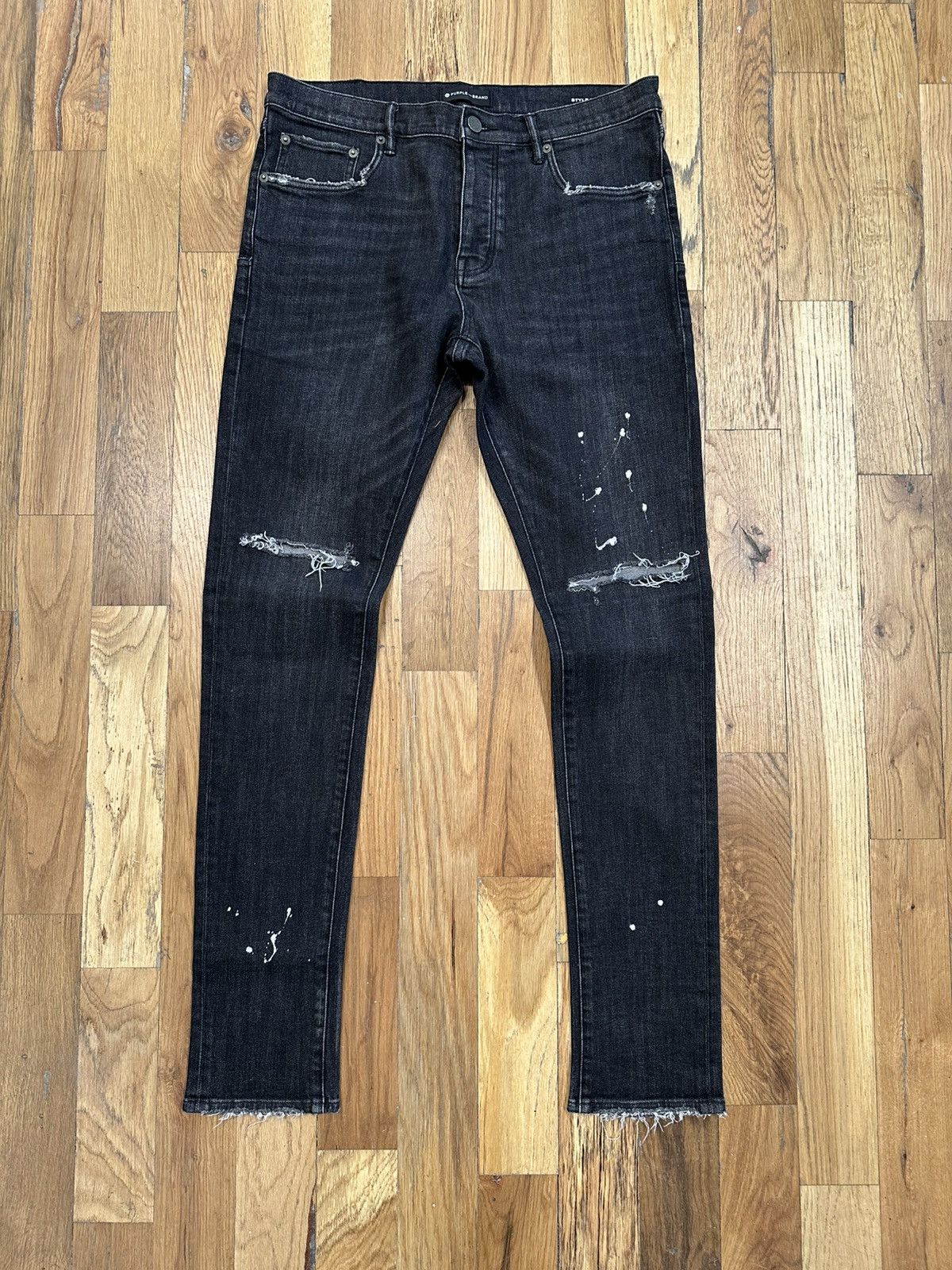 Purple Brand Purple Brand Knee Rip Paint Splatter Black Denim Jeans Sz 32 Size US 32 / EU 48 - 1 Thumbnail