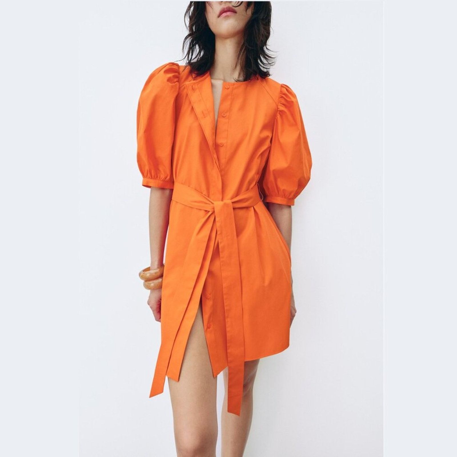 Zara ZARA Belted Dress with Balloon Sleeves Size L / US 10 / IT 46 - 7 Thumbnail