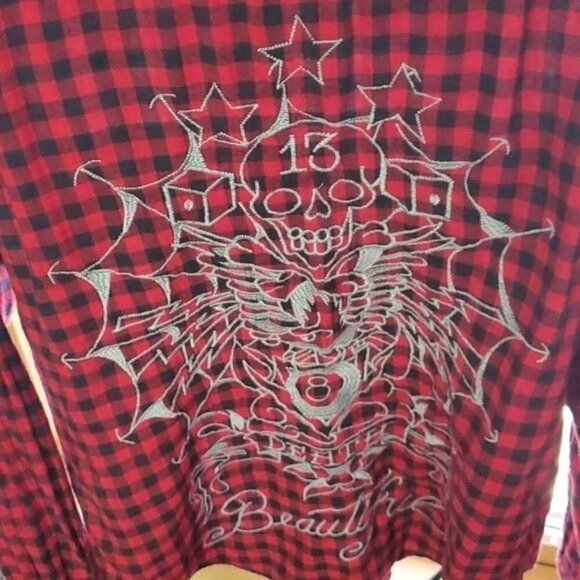 Ed Hardy Ed Hardy Embroidered Skull & Eightball Red Plaid Casual Butt Size US L / EU 52-54 / 3 - 7 Thumbnail