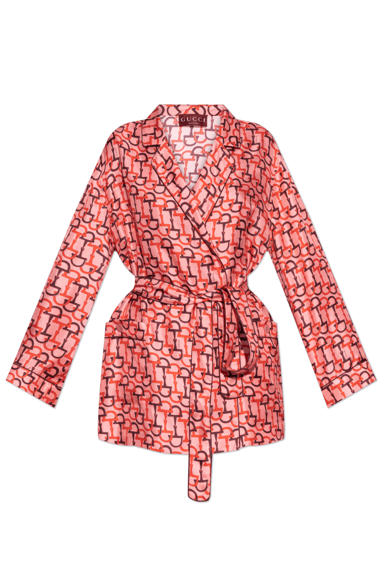 Gucci o1la5ras0526 Printed Silk Shirt With Self-Tie in Pink Size S / US 4 / IT 40 - 1 Thumbnail