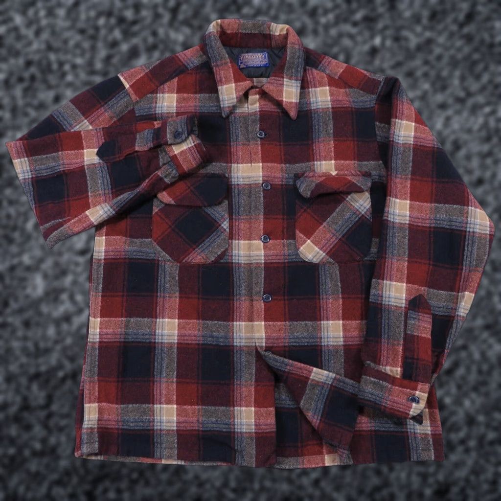 Pendleton VTG Pendleton Shirt Mens Large 60s 70s Red Plaid Board Shirt Loop Collar Surfer Flap Size US L / EU 52-54 / 3 - 1 Thumbnail