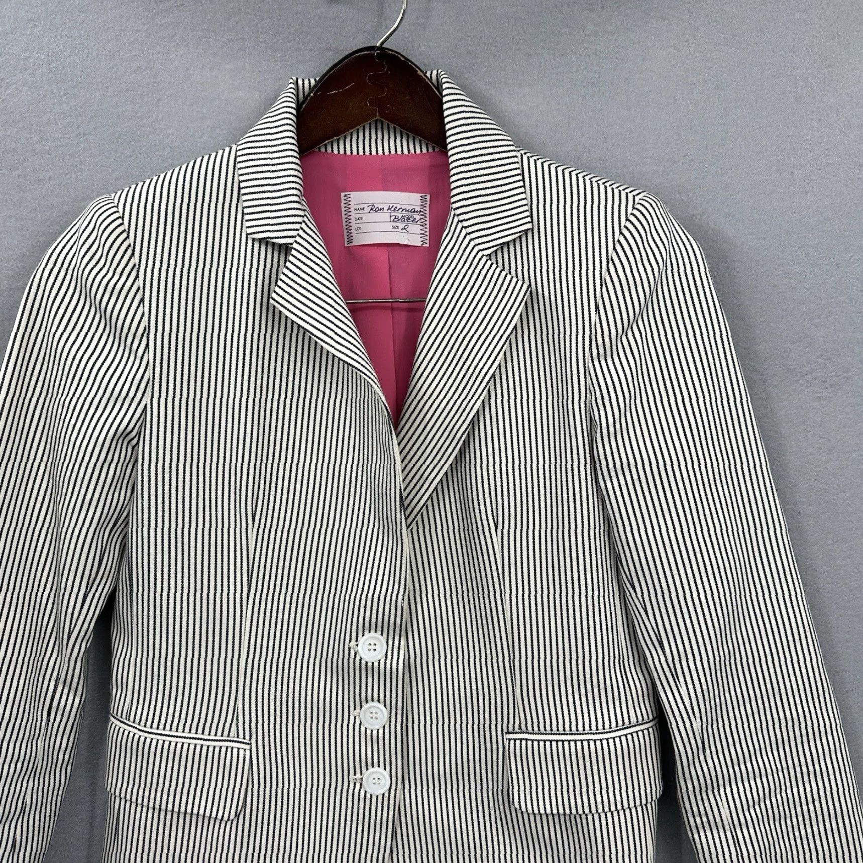 Vintage Ron Herman Blazer Womens Striped 3/4 Sleeve Wool Button Ivory Knit Classic Blazer 4 Size S / US 4 / IT 40 - 2 Thumbnail