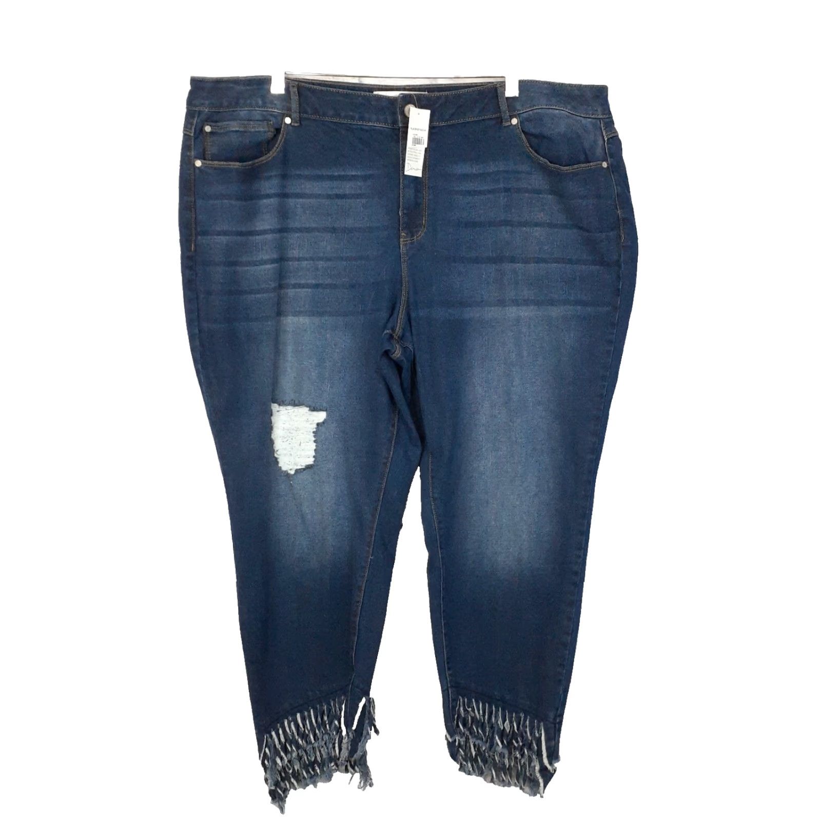 Vintage Cato Jeans 22W Denim Regular Women Cropped Stretch High Rise Blue Fringe Raw Hem Distressed Denim Size 40" / US 18 - 2 Thumbnail