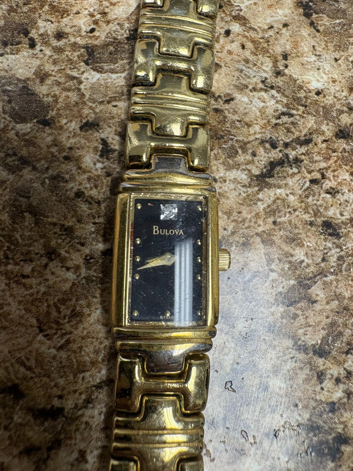Bulova Vintage Bulova Quartz Watch Black Dial Gold Tone Rectangular Size ONE SIZE - 1 Thumbnail