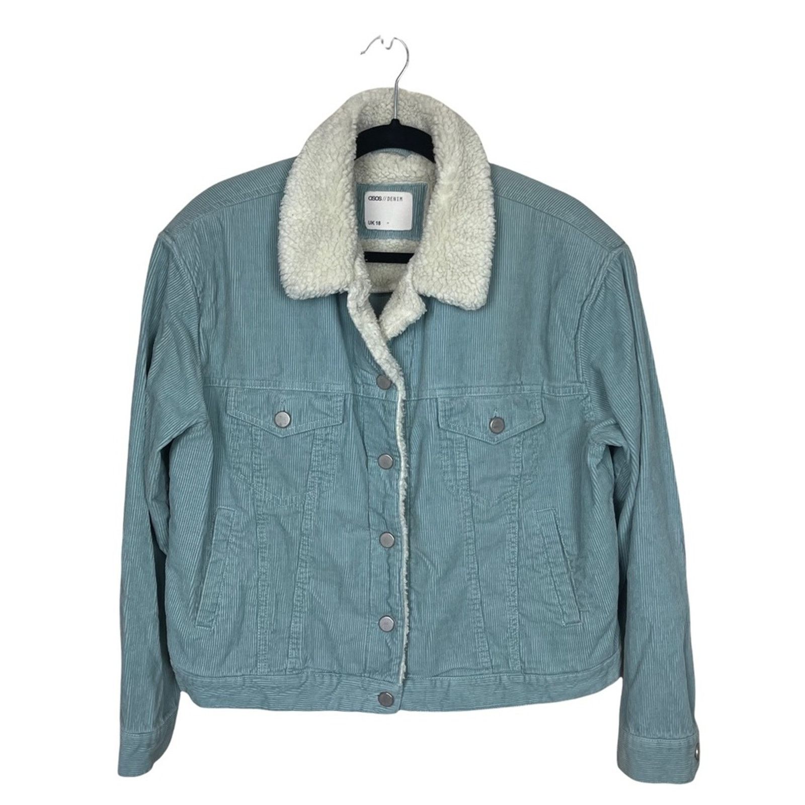 Asos Asos Denim Corded Button Up Jacket Fleece Collar Blue 14 Size XL / US 12-14 / IT 48-50 - 7 Thumbnail