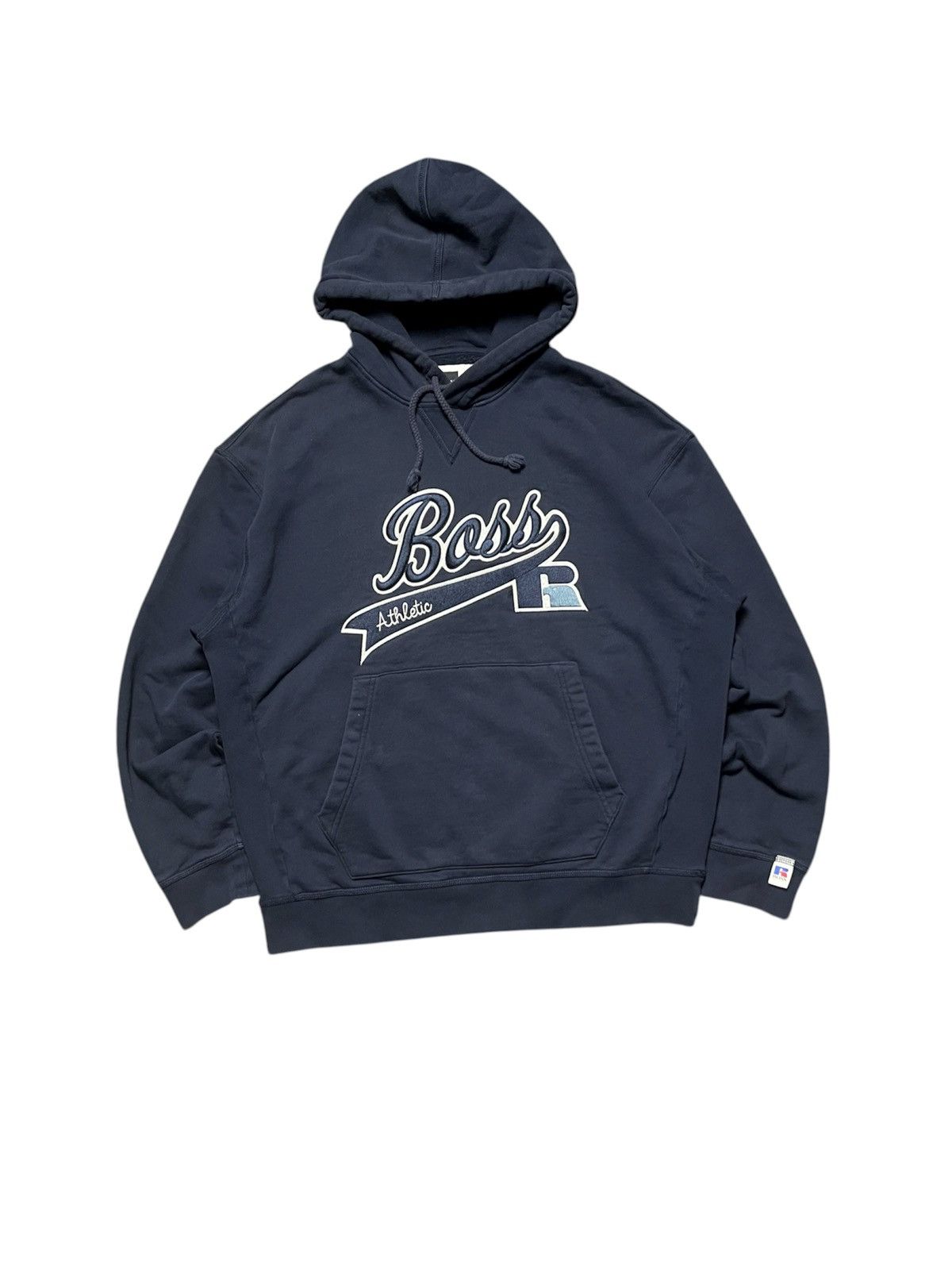 Russell Athletic 2000s RUSSELL ATHLETIC X HUGO BOSS SPELLOUT HOODIE Size US L / EU 52-54 / 3 - 1 Thumbnail