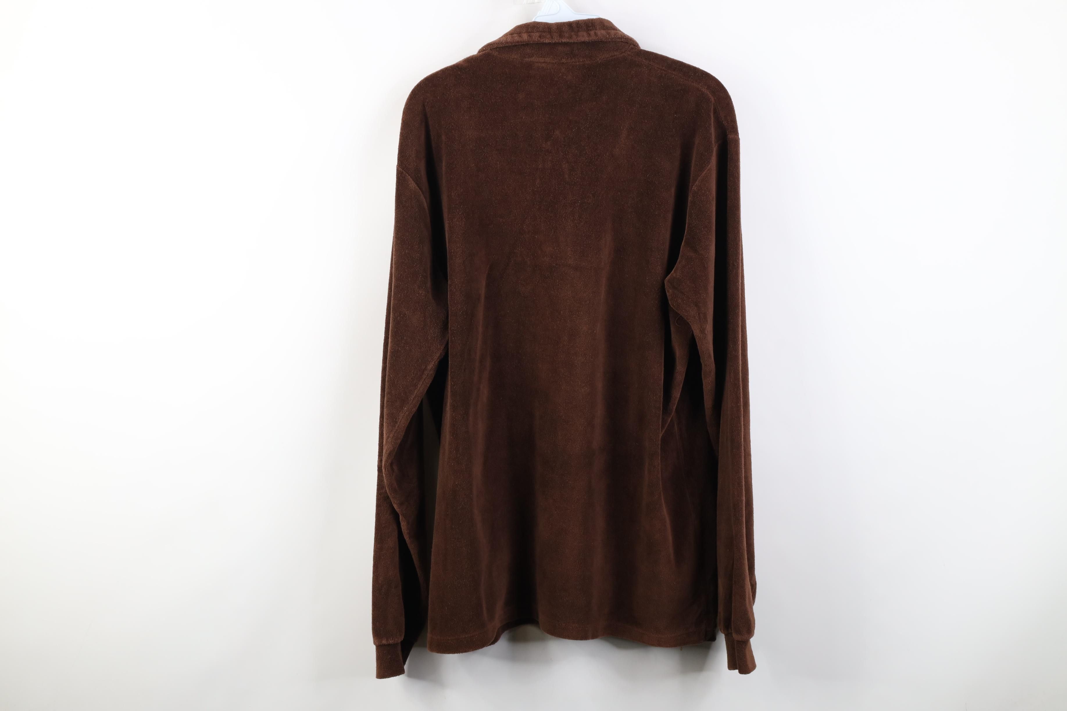 Vintage Vintage 70s Streetwear Velour Long Sleeve Polo Brown USA Size US L / EU 52-54 / 3 - 10 Thumbnail