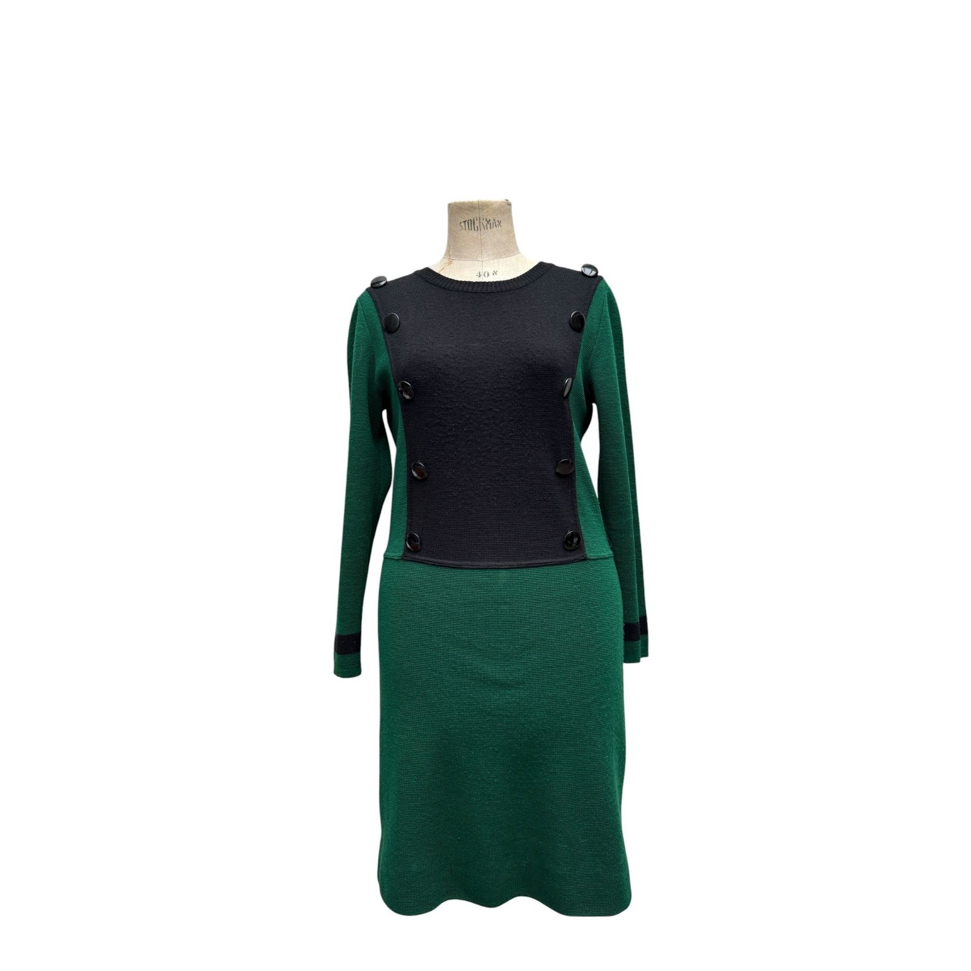Yves Saint Laurent Vintage 1980s Wool Dress – Black & Green Size M / US 6-8 / IT 42-44 - 1 Thumbnail