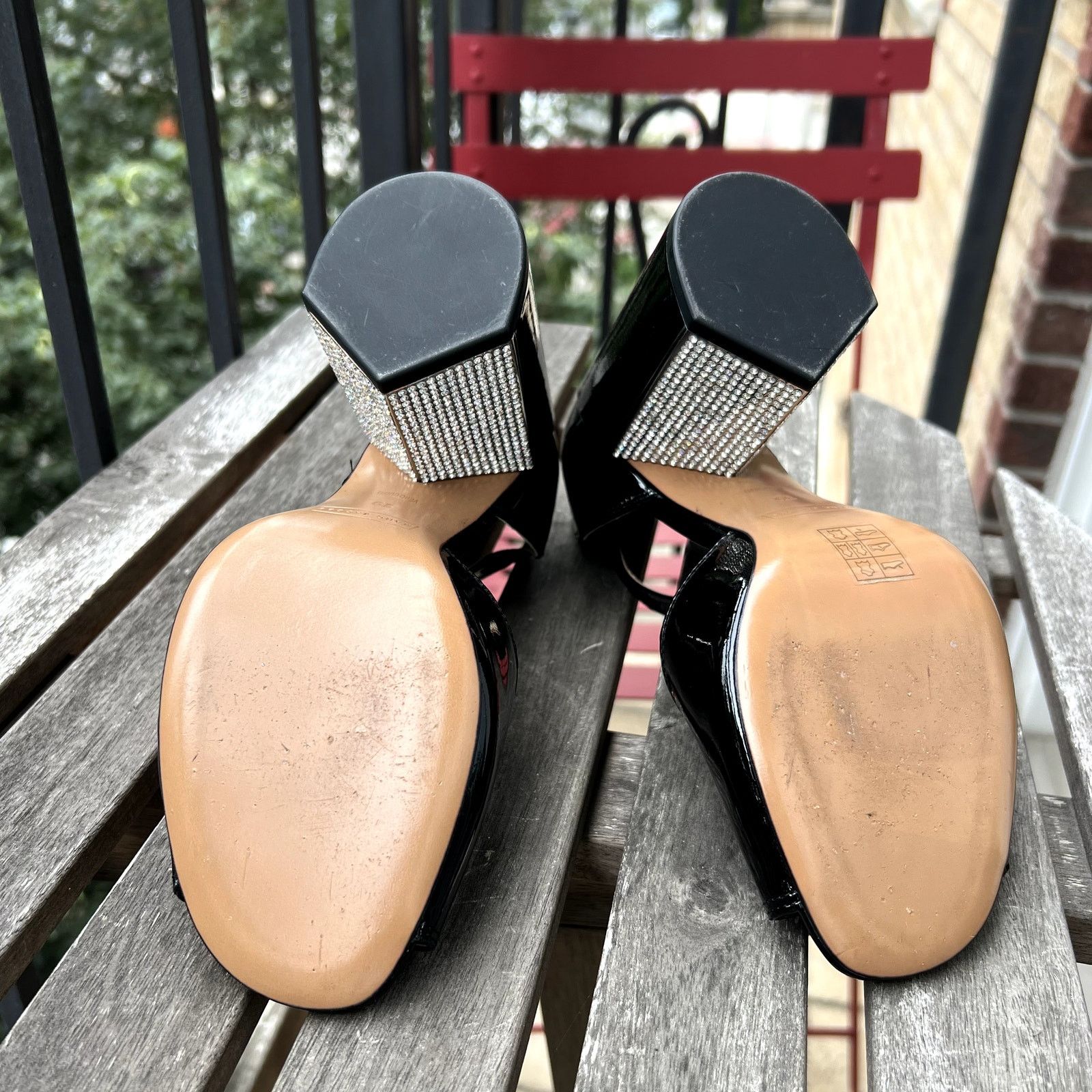 Marc Jacobs Marc Jacobs Kasia Strass Black Patent Leather Heeled Sandals Size US 9 / IT 39 - 6 Thumbnail