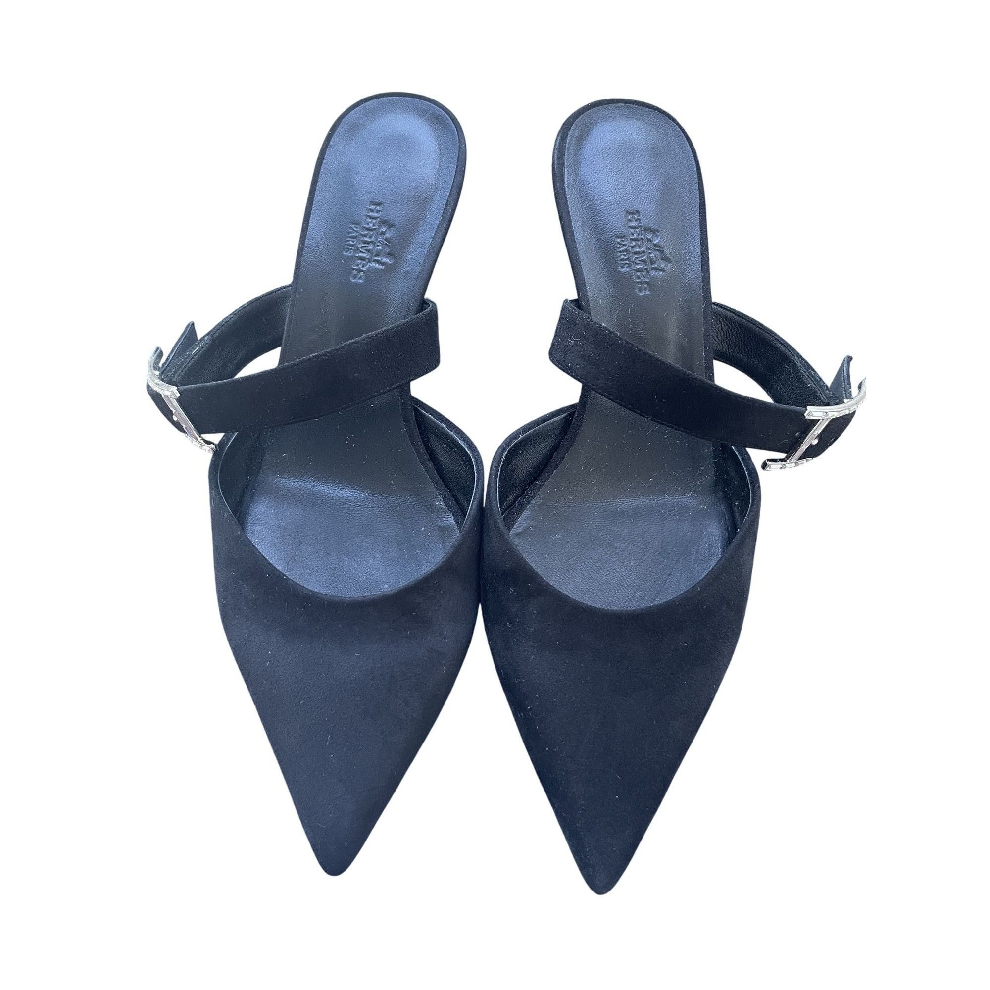 Hermes Hermès Black Suede Pointed-Toe Mules With Adjustable Crystal Size US 7.5 / IT 37.5 - 1 Thumbnail