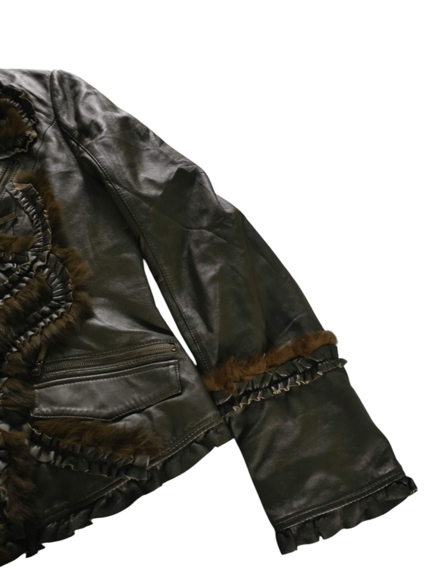 14th Addiction Doho Calf leather Ribbed Grunge vkei gothic fur jacket Size S / US 4 / IT 40 - 4 Thumbnail
