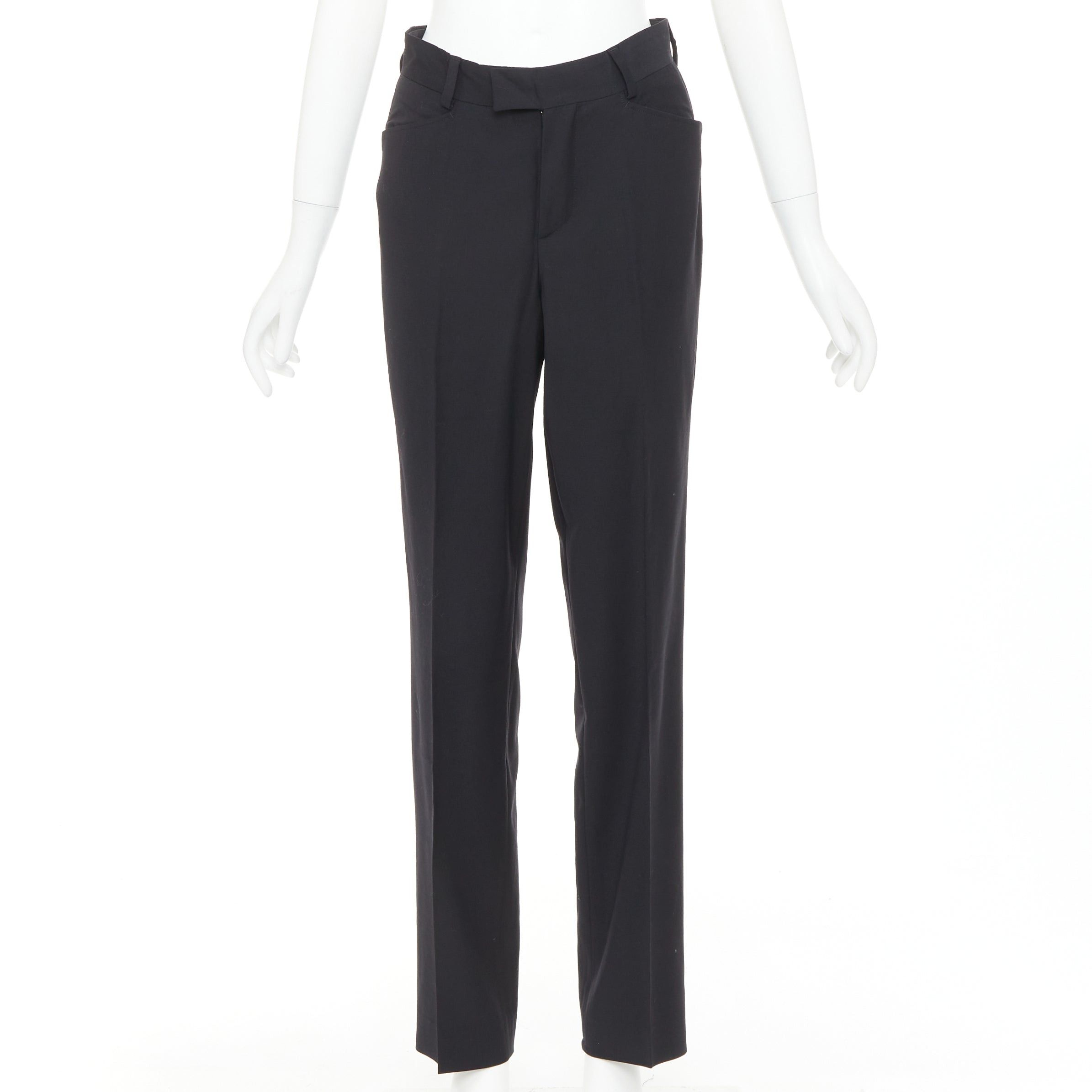 Gucci GUCCI Tom Ford black wooly curved pocket high waisted straight leg trousers IT38 XS Size 26" / US 2 / IT 38 - 1 Thumbnail