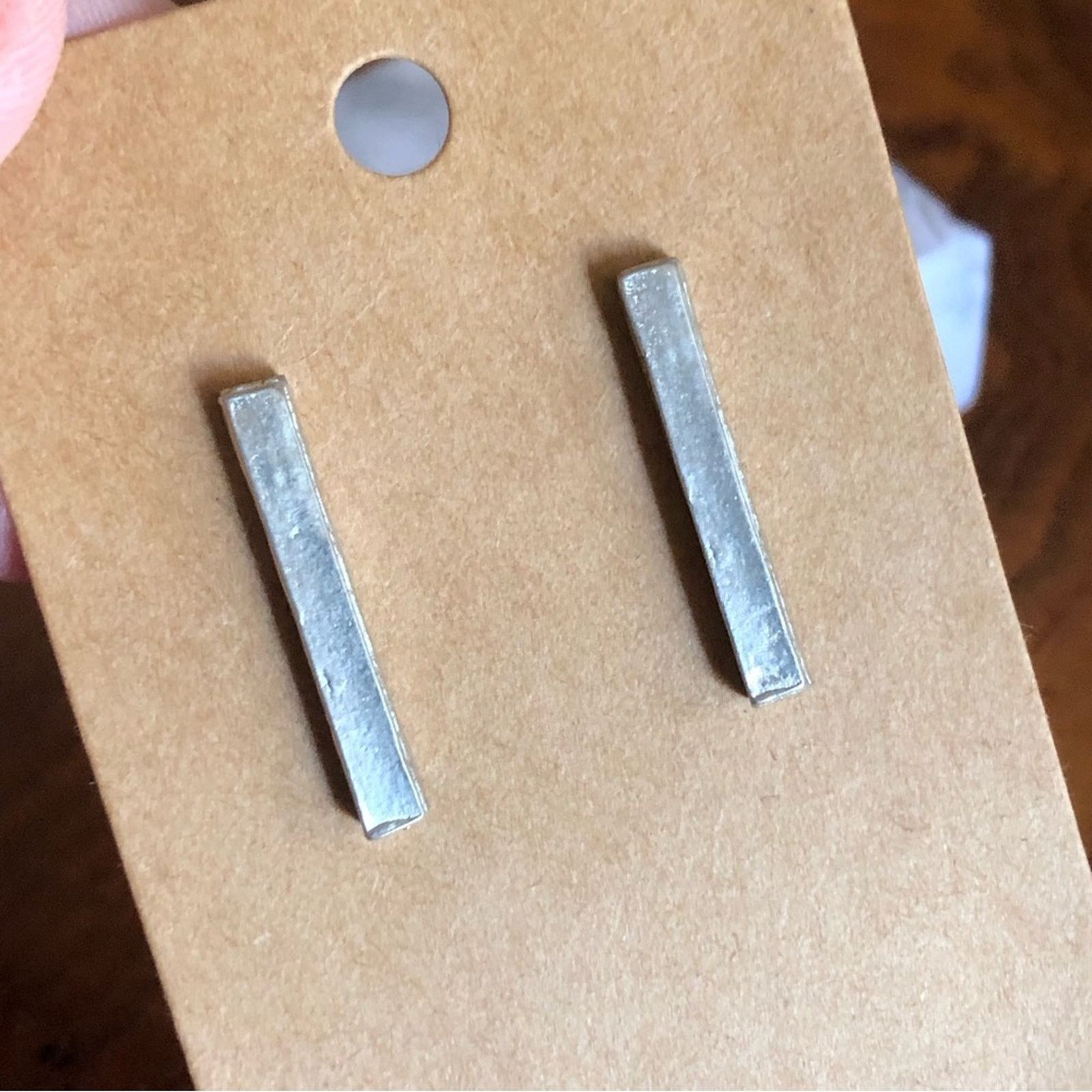 Vintage Artist signed elongated silver bar pierced earrings Size ONE SIZE - 1 Thumbnail