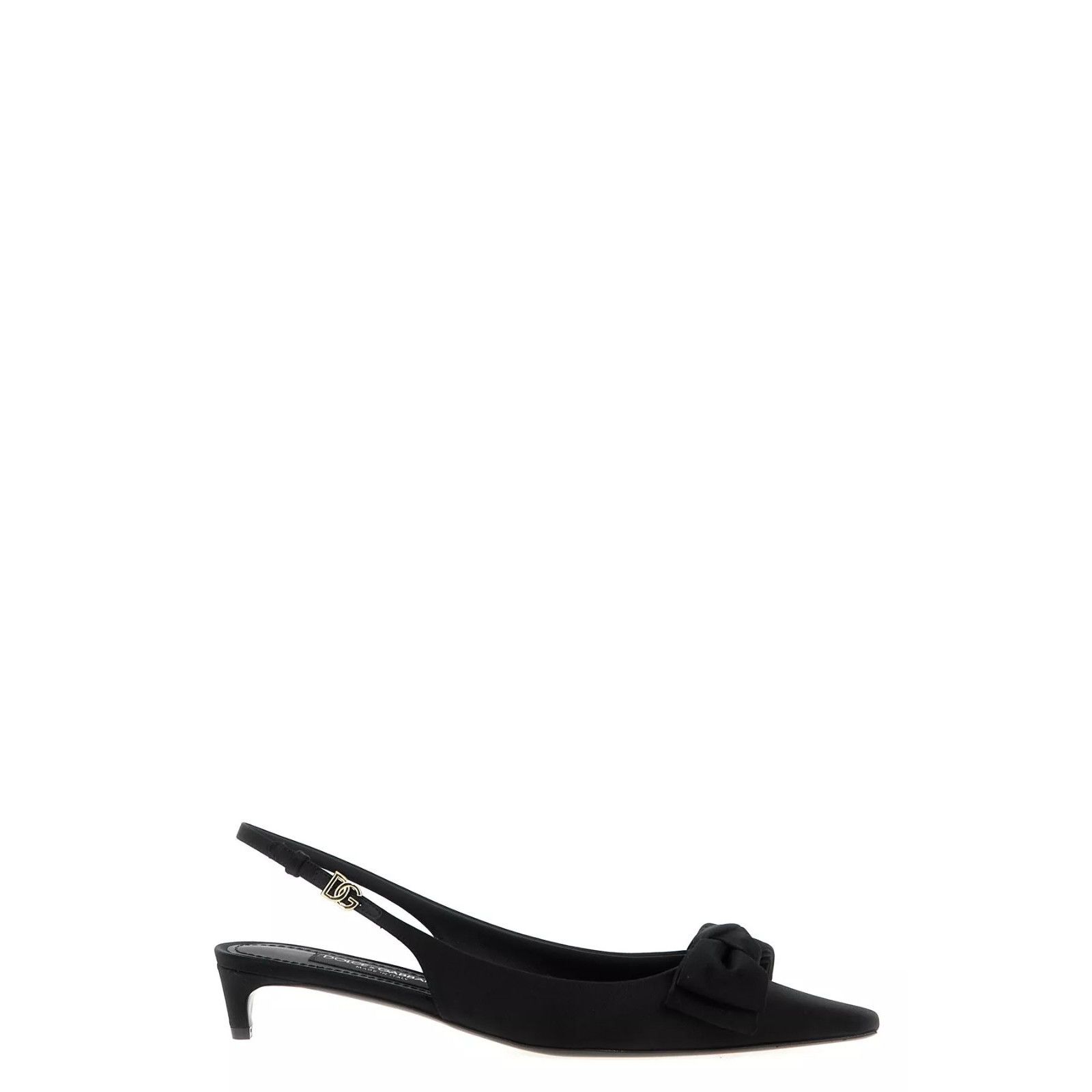 DOLCE&GABBANA Mun Bow Black Satin 30mm Slingback Pumps New &
