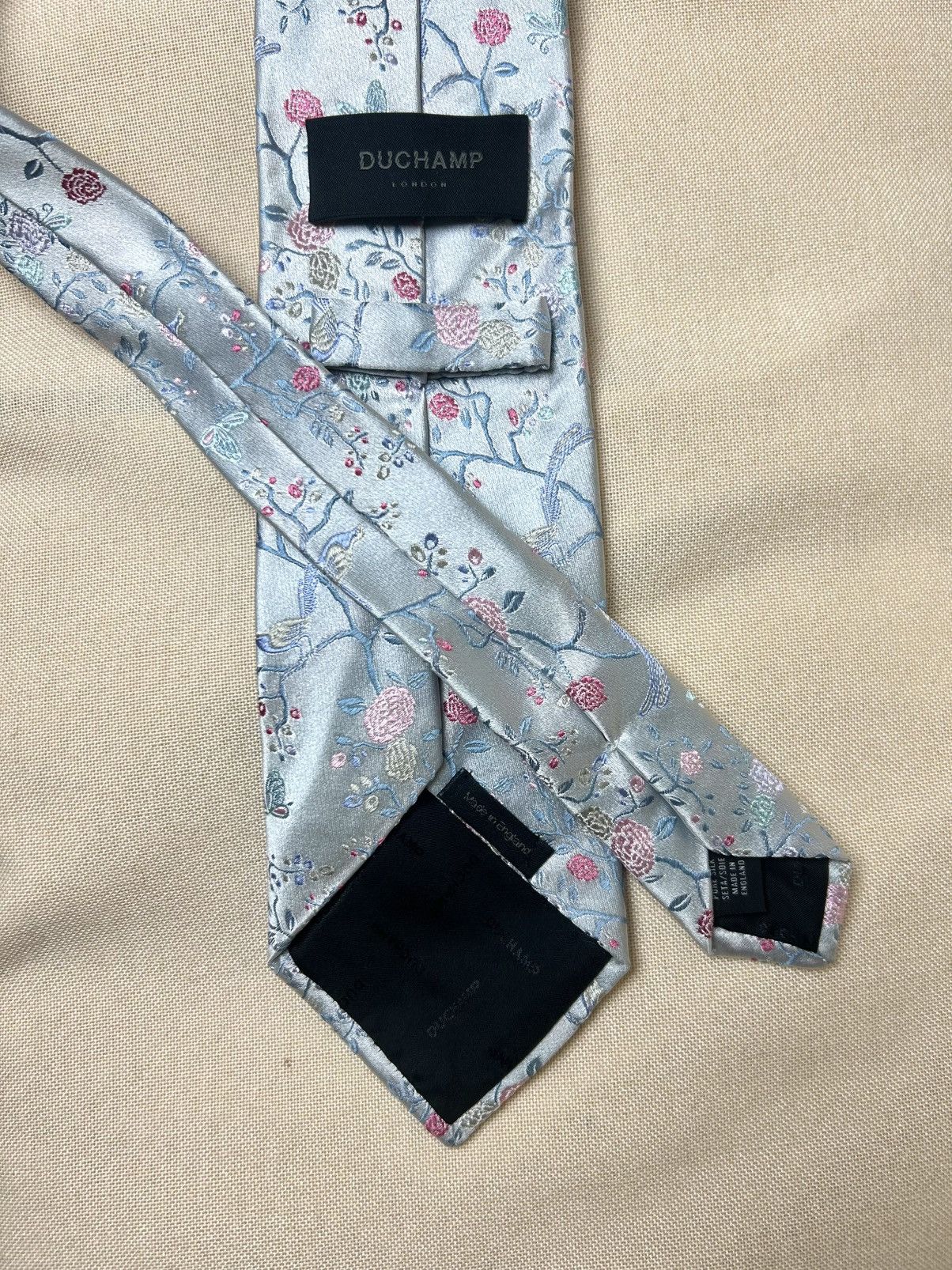 Duchamp London Duchamp London Silver floral Silk Mens Tie Size ONE SIZE - 3 Thumbnail