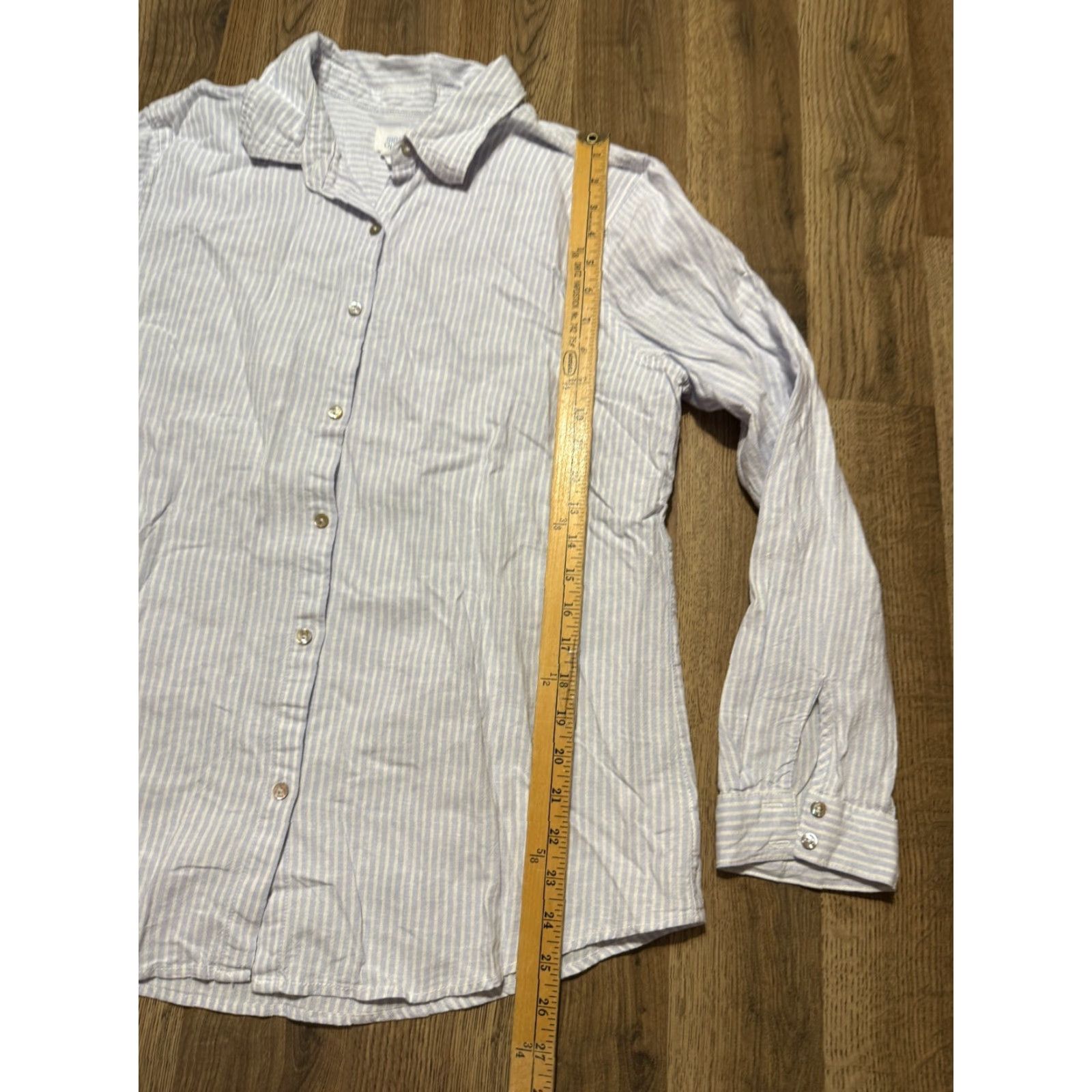 Vintage Sigrid Olsen Shirt Women's XL White Blue Striped Long Sleeve Button Up Size XL / US 12-14 / IT 48-50 - 7 Thumbnail