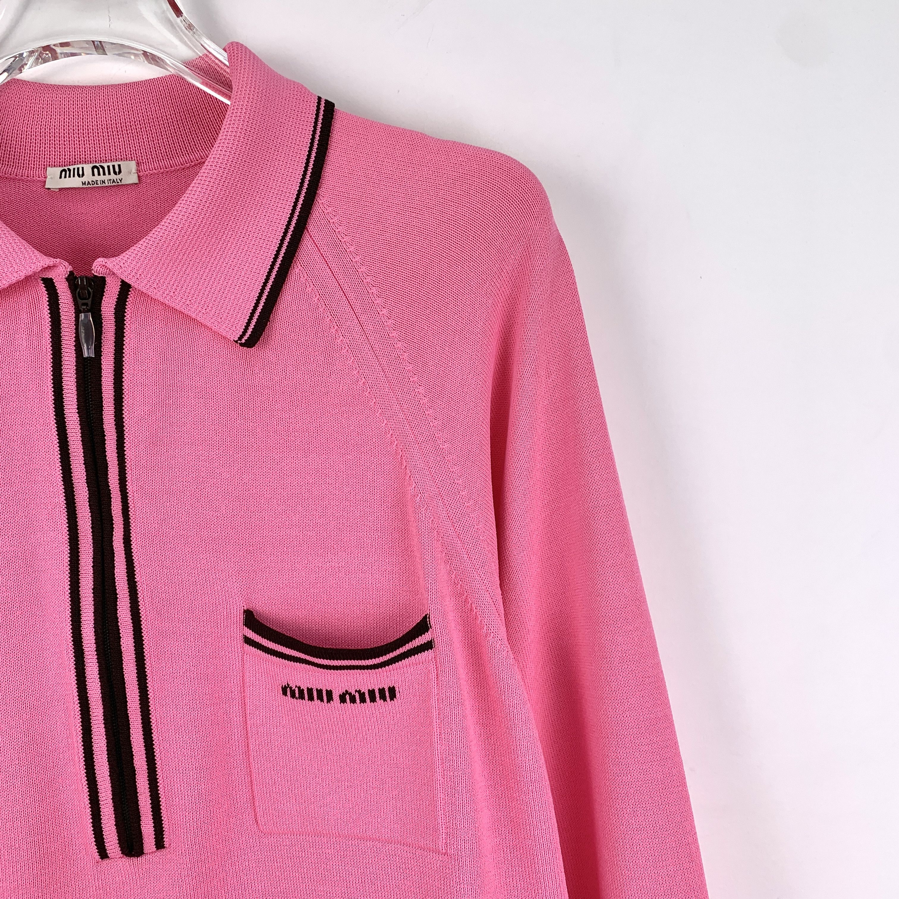 Miu Miu MiuMiu Pink Half-Zip Knit Polo (Size S) Size S / US 4 / IT 40 - 7 Thumbnail
