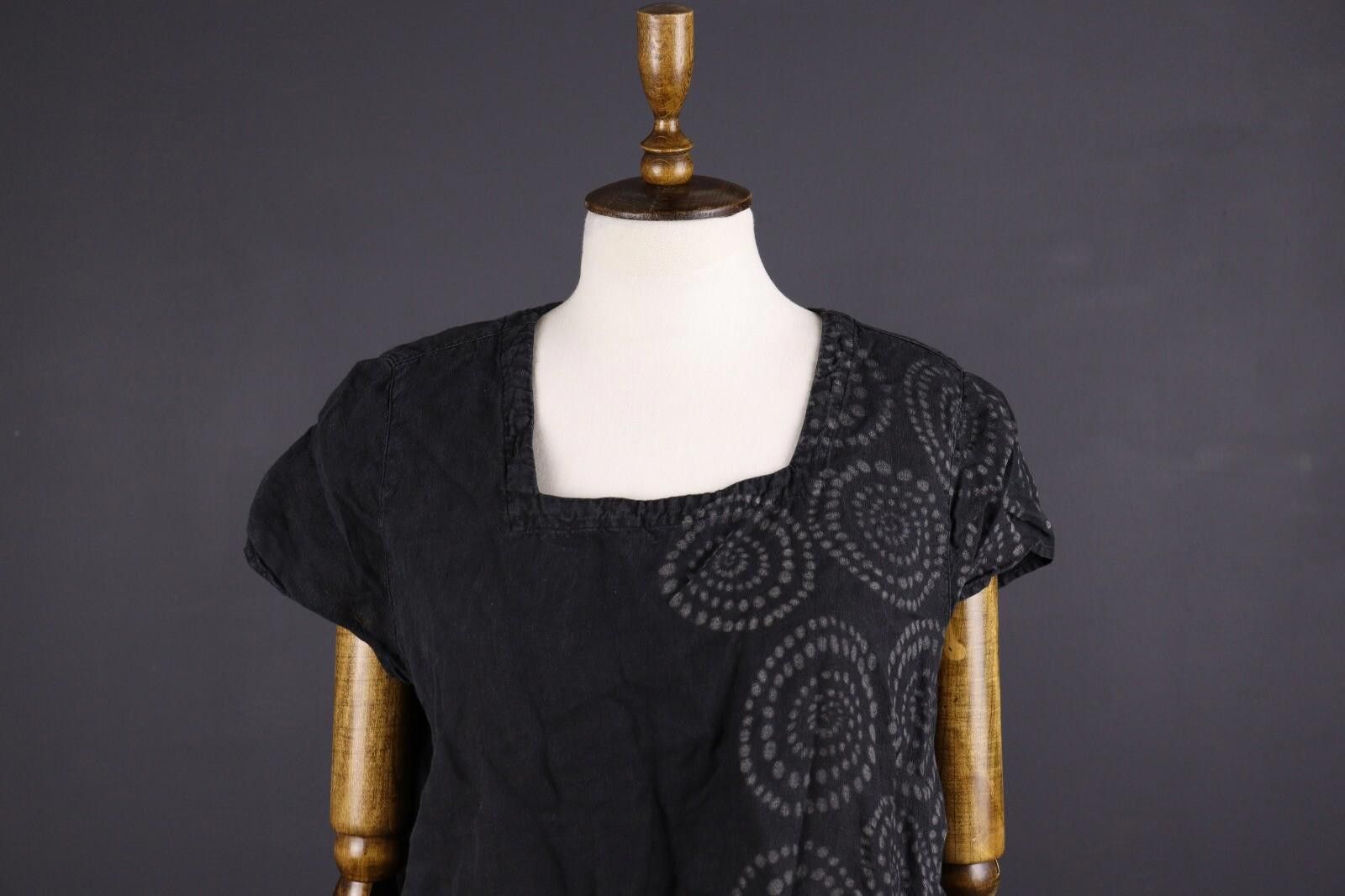 Designer Elemente Clemente Black Lagenlook Floral Linen Top Shirt 3 Size M / US 6-8 / IT 42-44 - 2 Thumbnail