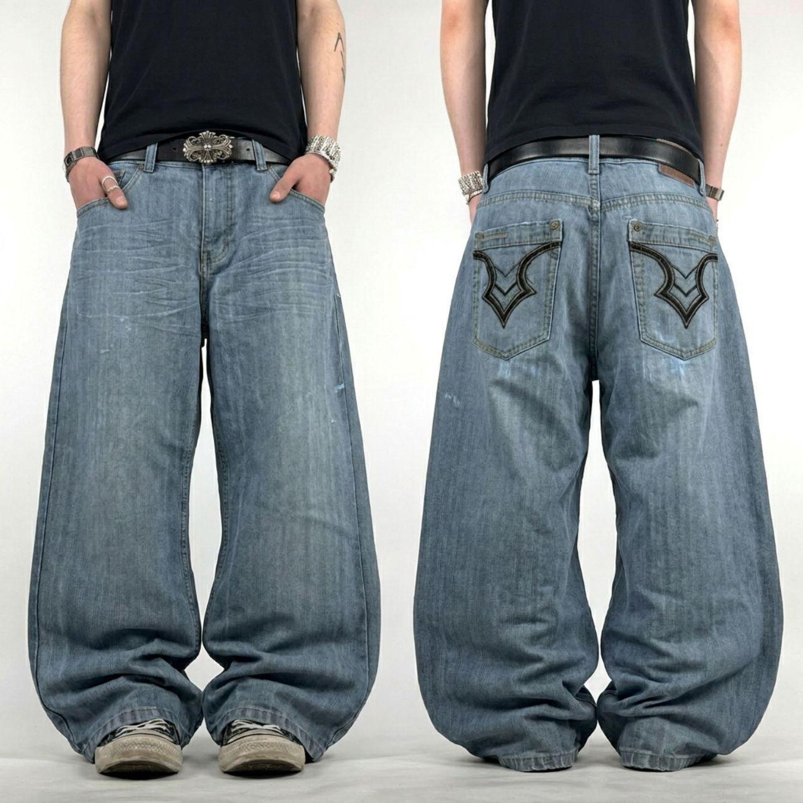 Japanese Brand Vintage y2k grunge archive baggy wide leg skater faded jeans Size US 36 / EU 52 - 1 Thumbnail