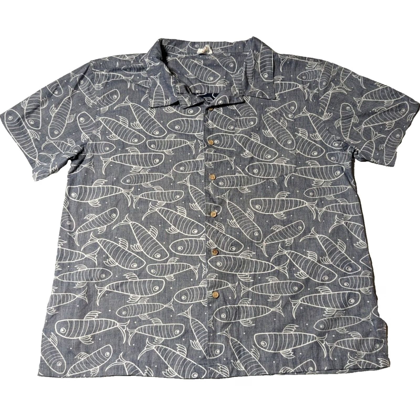 Paradise Barefoot In Paradise Men Button-Up Shirt XL Blue FISH AOP Cardigan? Size US XL / EU 56 / 4 - 2 Thumbnail