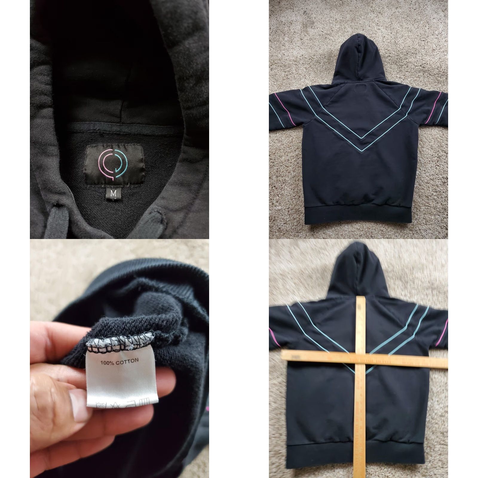 Vintage VINTAGE Light Wave Hoodie Mens Medium Black Neon Stripe Pullover Knit Logo Embroidered Striped Pockets Hooded All Seasons Size US M / EU 48-50 / 2 - 8 Thumbnail