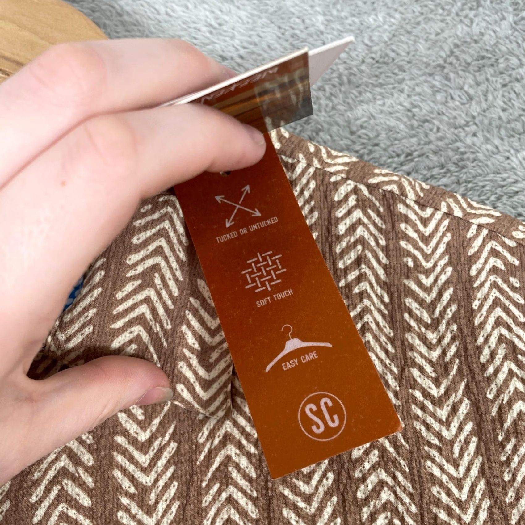Sovereign Code Sovereign Code Shirt Mens Small Brown Chevron Textured Button Up Lantern Size US S / EU 44-46 / 1 - 5 Thumbnail