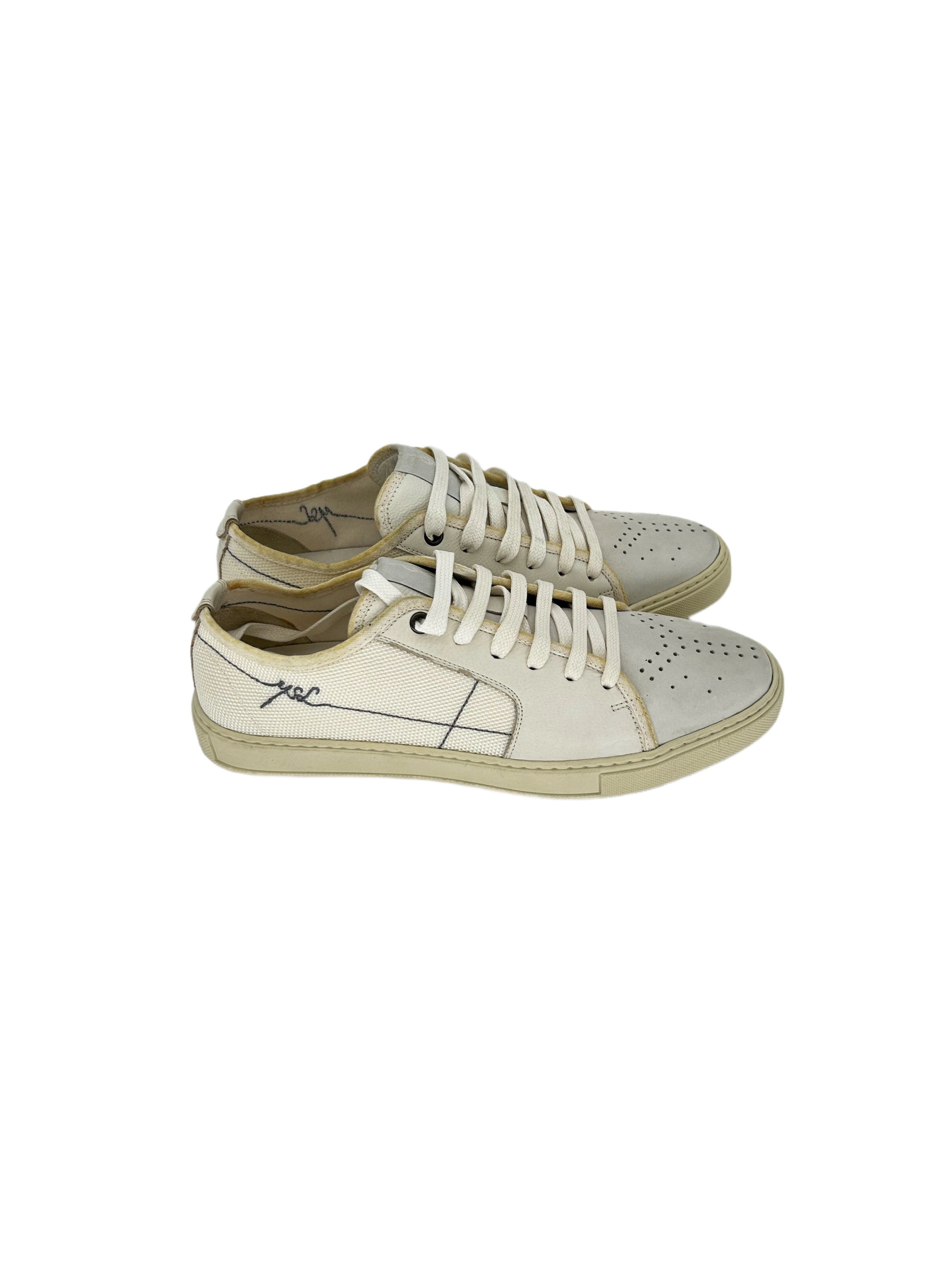 Yves Saint Laurent Yves Saint Laurent White Leather / Canvas Trainers Size US 6 / EU 39 - 2 Thumbnail