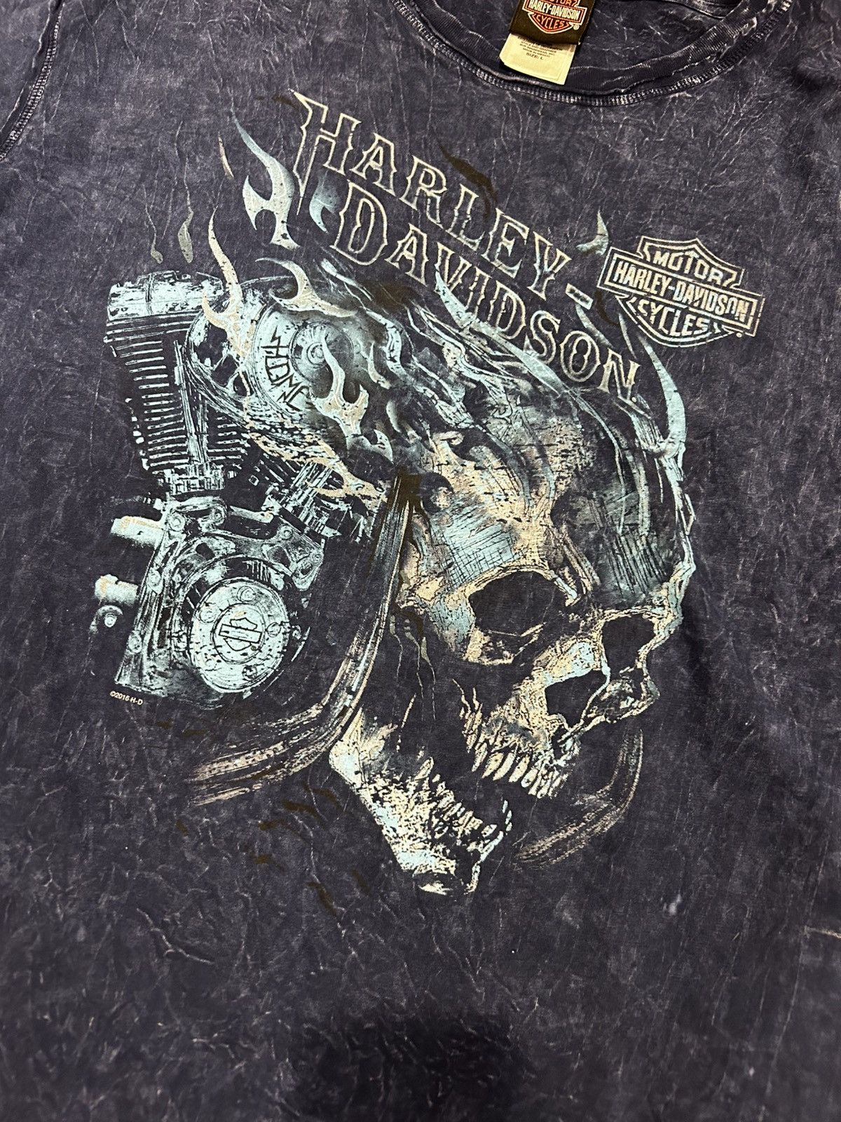 Harley Davidson 🏴‍☠️ Blue Skull Motor Triple S T-Shirt 🏴‍☠️ Size US L / EU 52-54 / 3 - 2 Thumbnail
