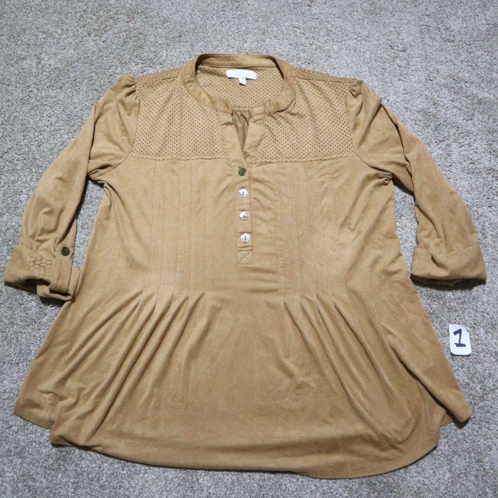 Vintage New Directions Shirt Women's L Brown Linen Roll Tab Sleeve Button Up Blouse Size L Size L / US 10 / IT 46 - 2 Thumbnail
