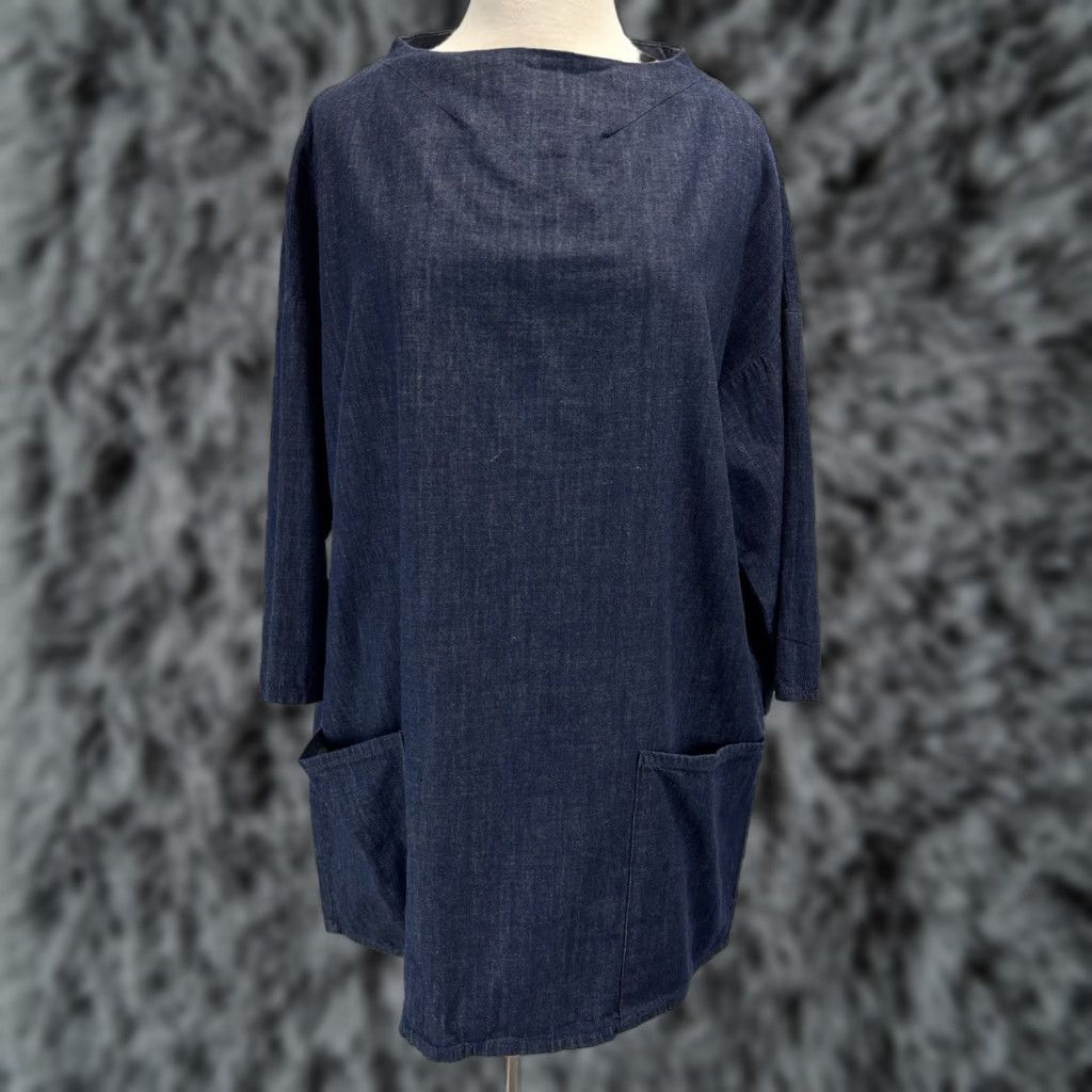 Zara VINTAGE Zara Denim Shift Dress Small Women’s Blue Pockets Funnel Neck Retro Size S / US 4 / IT 40 - 1 Thumbnail