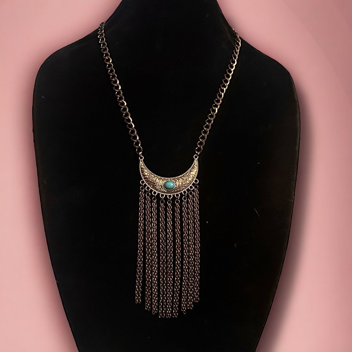 Other Gold tone turquoise half moon fringe necklace Size ONE SIZE - 1 Thumbnail