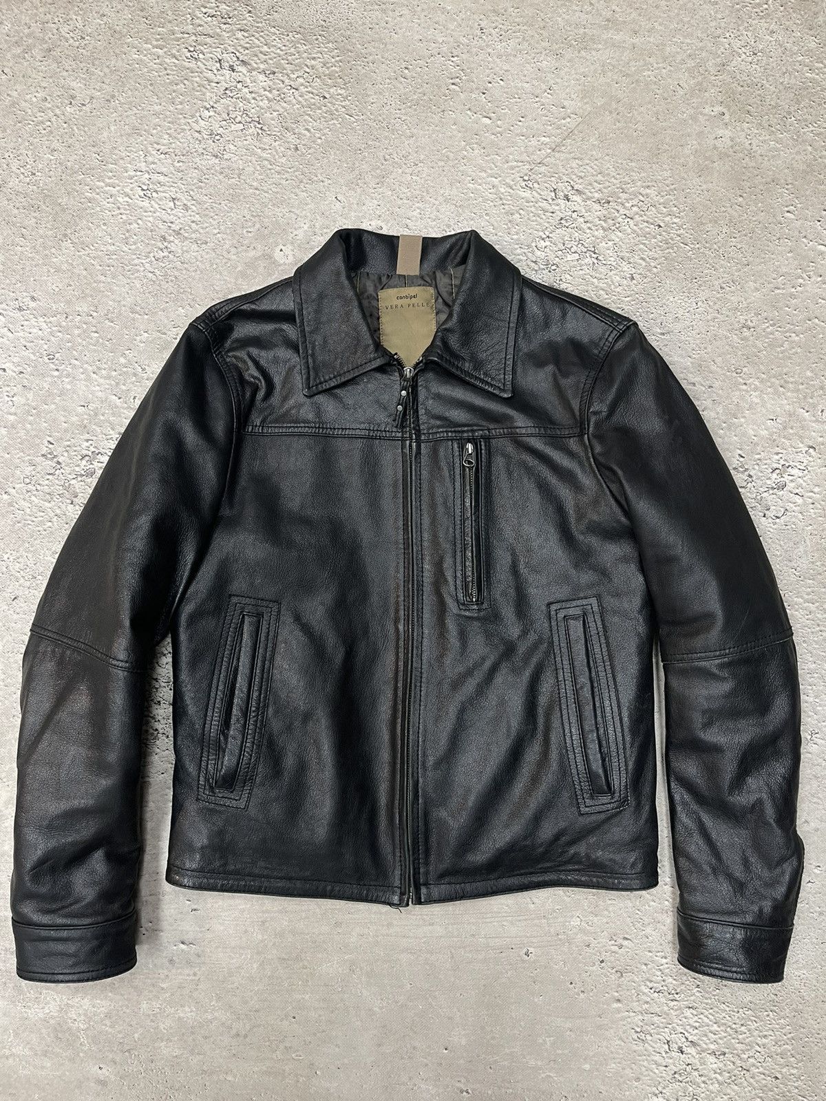 image of Leather Jacket Vera Pelle Vintage in Black, Men's (Size Medium)
