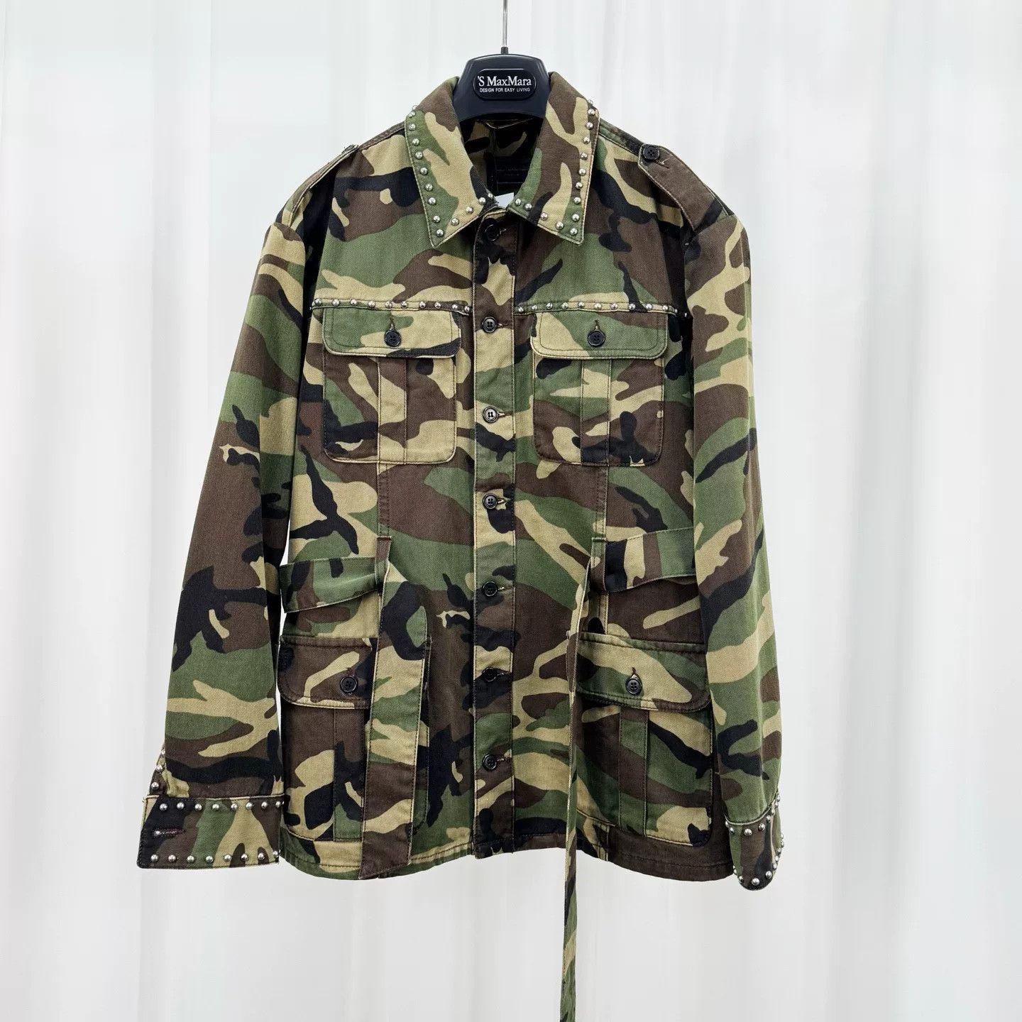 Saint Laurent Paris camo studded belted jacket by saint laurent Size S / US 4 / IT 40 - 1 Thumbnail