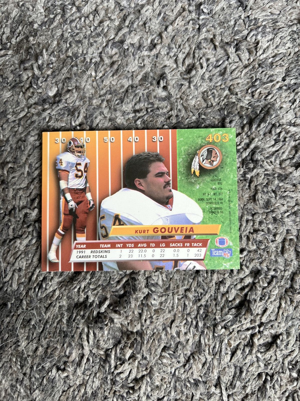 NFL 1992 Fleer Ultra #403 Kurt Gouveia Card Size ONE SIZE - 2 Thumbnail