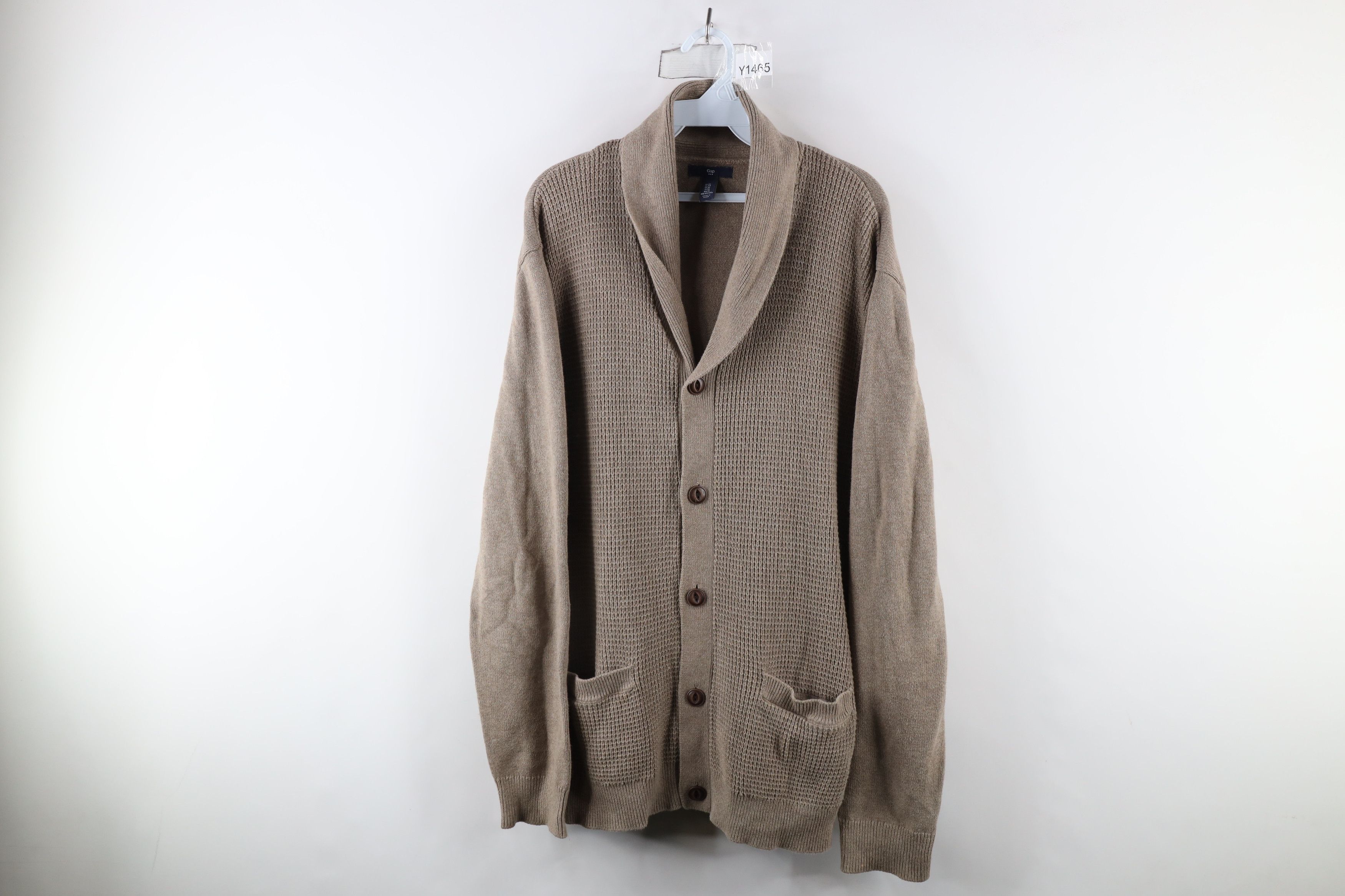 Gap × Vintage Vintage Gap Blank Ribbed Knit Shawl Cardigan Sweater Beige Size US XL / EU 56 / 4 - 1 Thumbnail